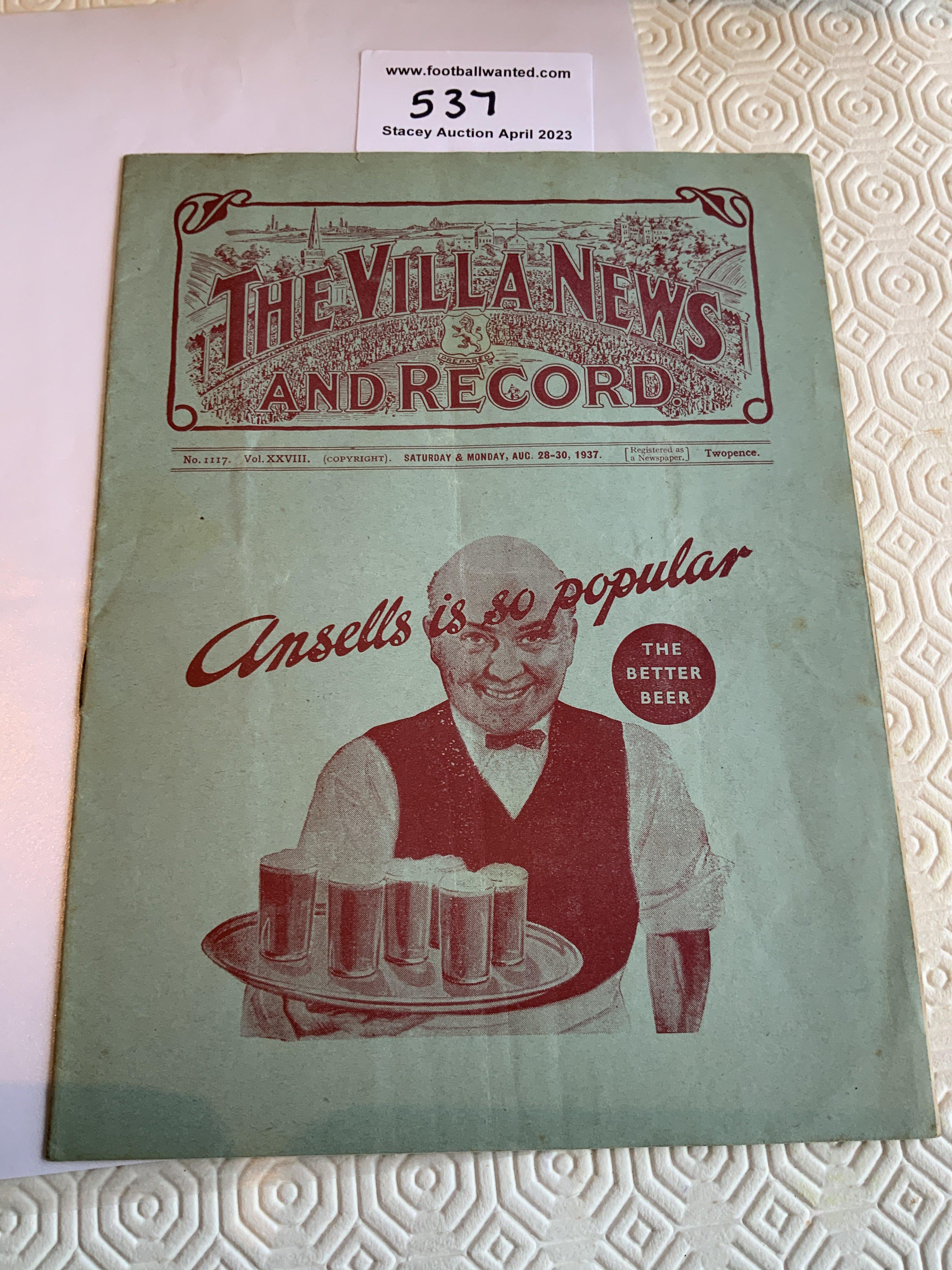 37/38 Aston Villa v West Ham Football Programme: Good condition league match with no team changes.