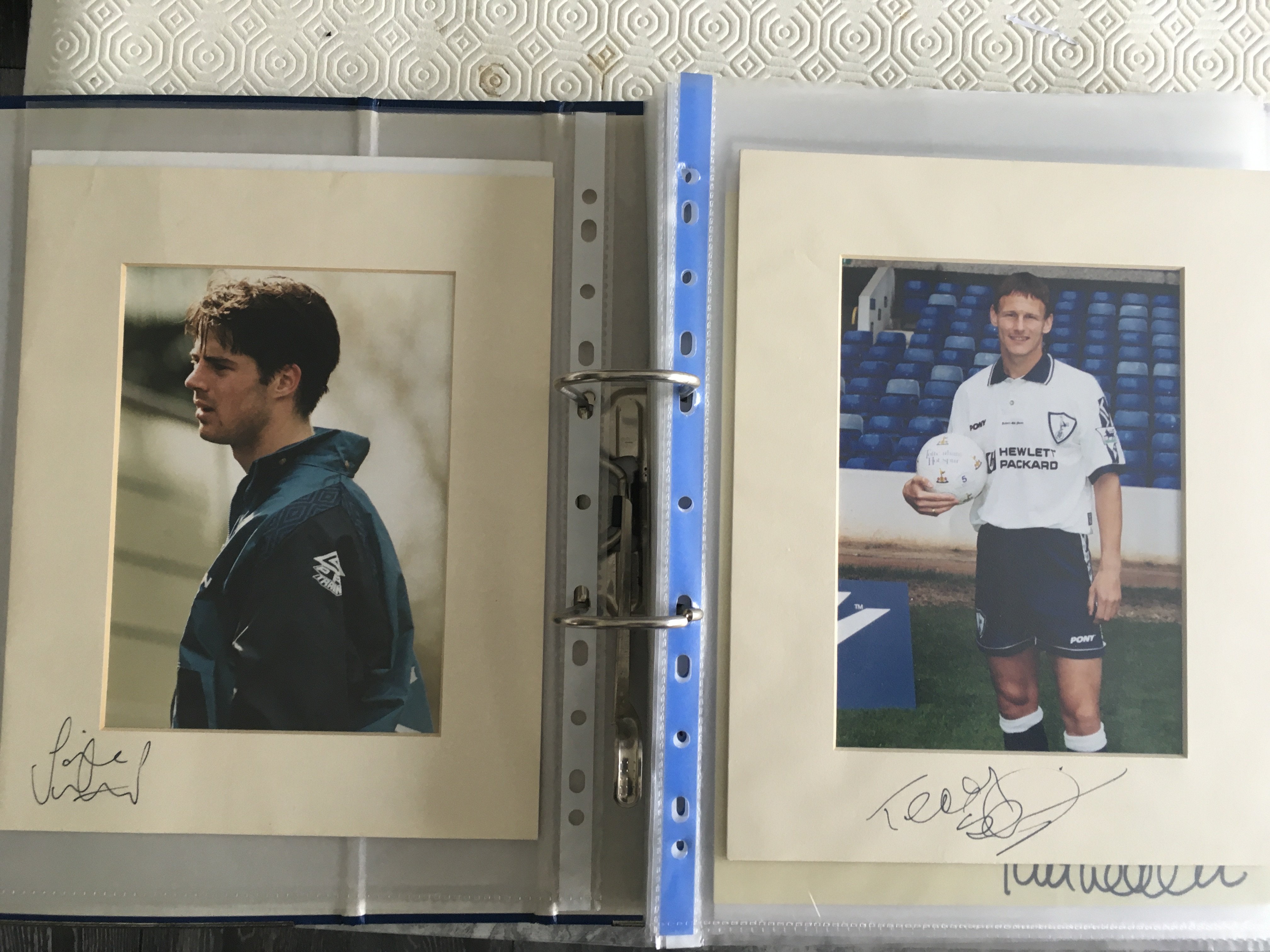 Tottenham + Other Club Signed Football Photo Collection: Hand signed with a handful having dedication by Ginola Sherwood Taricco Anderton Walker and more. There are also large white pages to include Newcastle players Ketsbaia Solano Glass, West Hams Foe Di Canio Ferdinand Keller Ruddock J Cole Hislop Pearce and Lampard. Good Leeds content often from around 25 years ago. Various size photos a few magazine pictures and A4 pages. (77)