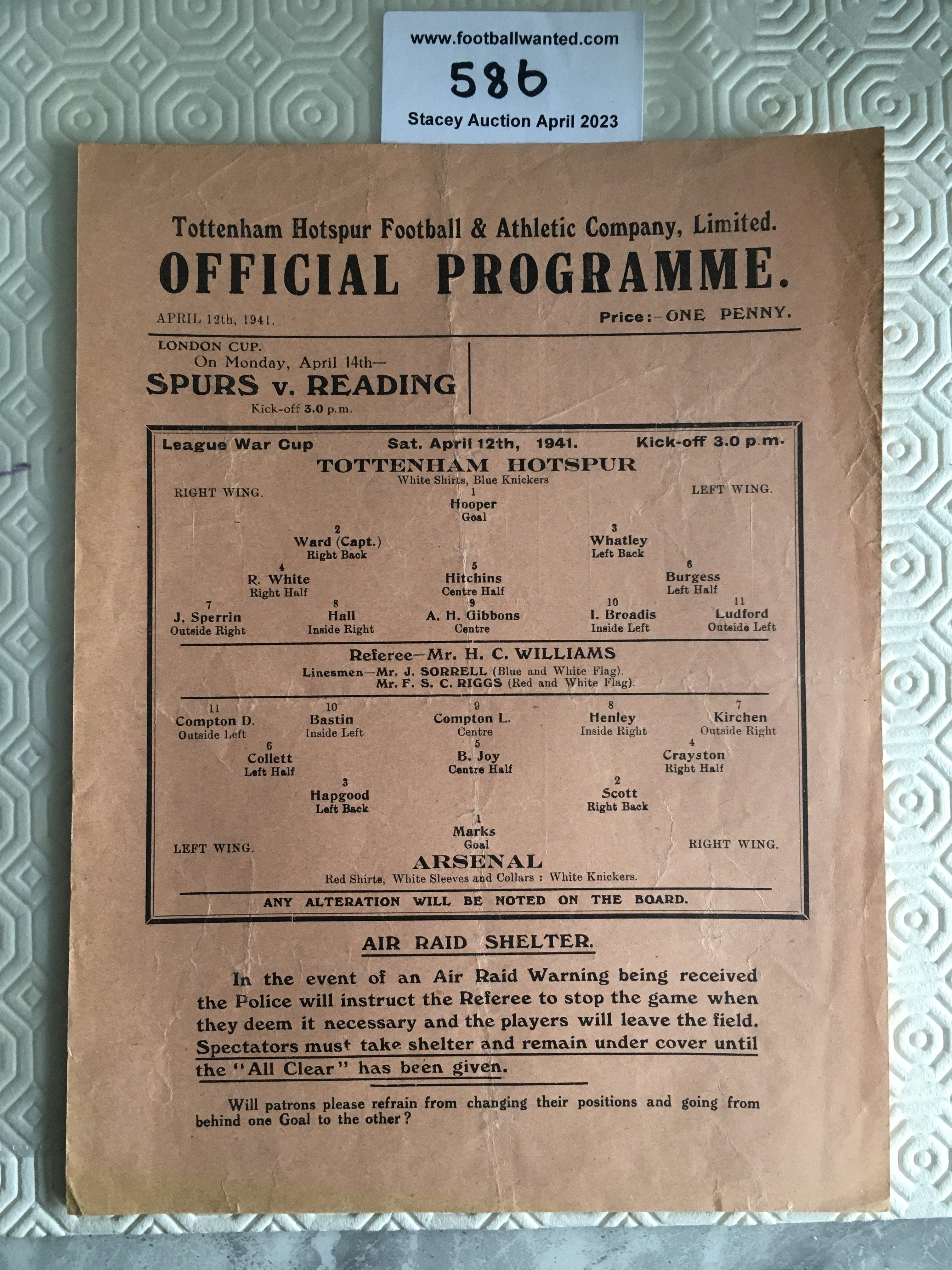 40/41 Tottenham v Arsenal Football Programme: Good condition single sheet cup match with no team changes.