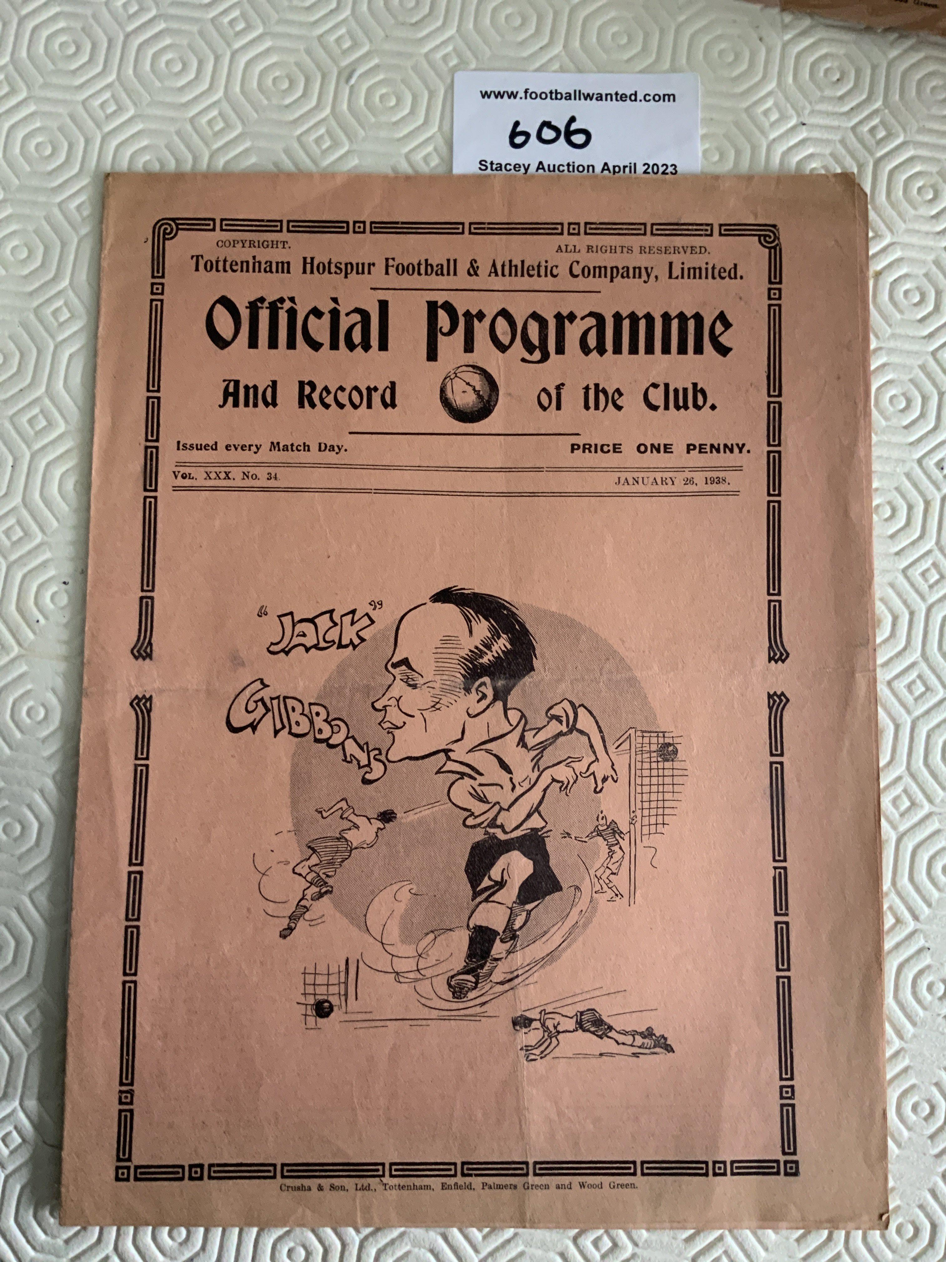 37/38 Tottenham v New Brighton Football Programme: Excellent condition four page FA Cup match with no team changes.