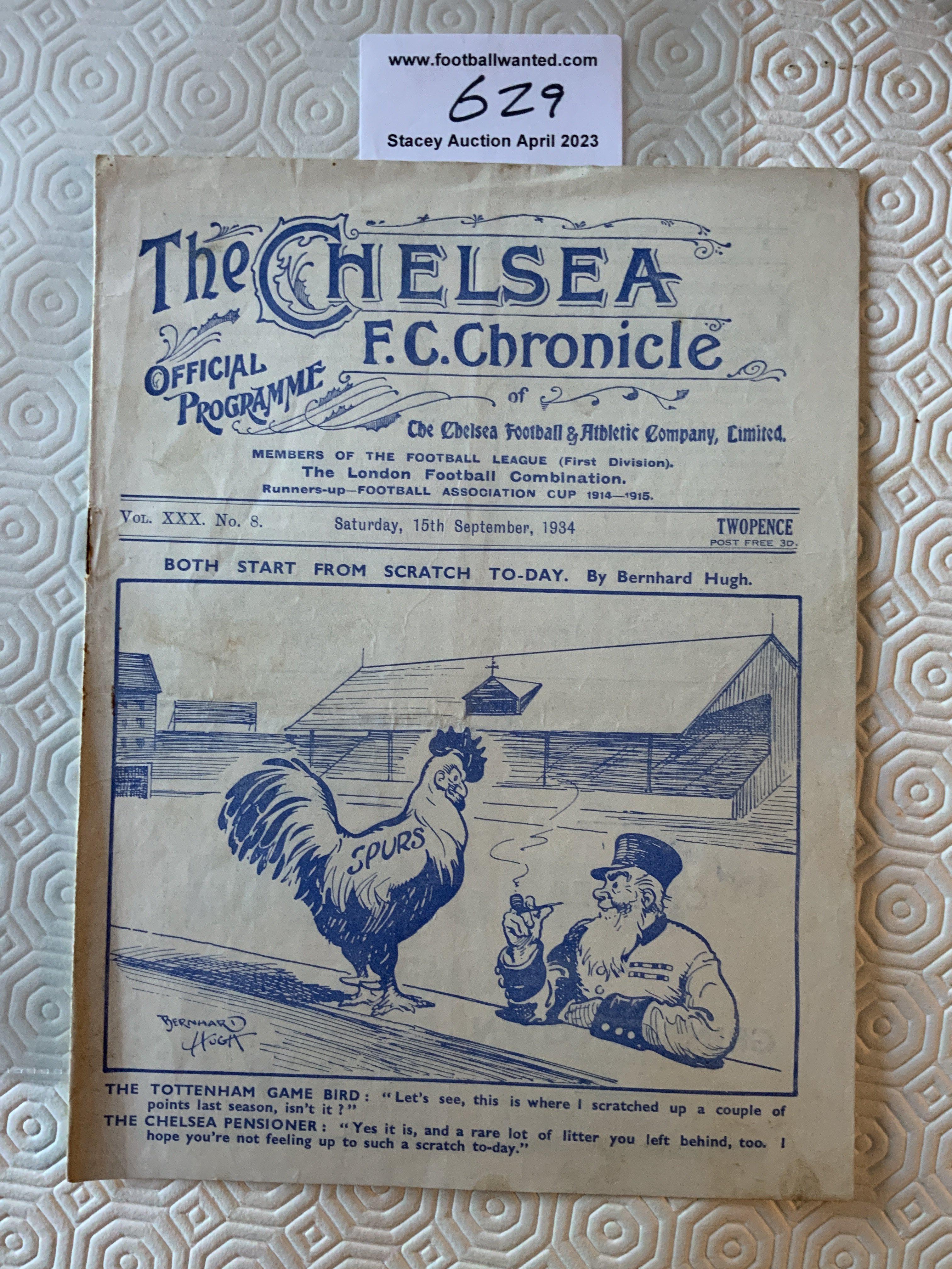 34/35 Chelsea v Tottenham Football Programme: Fair/good condition Division One match with no team changes.