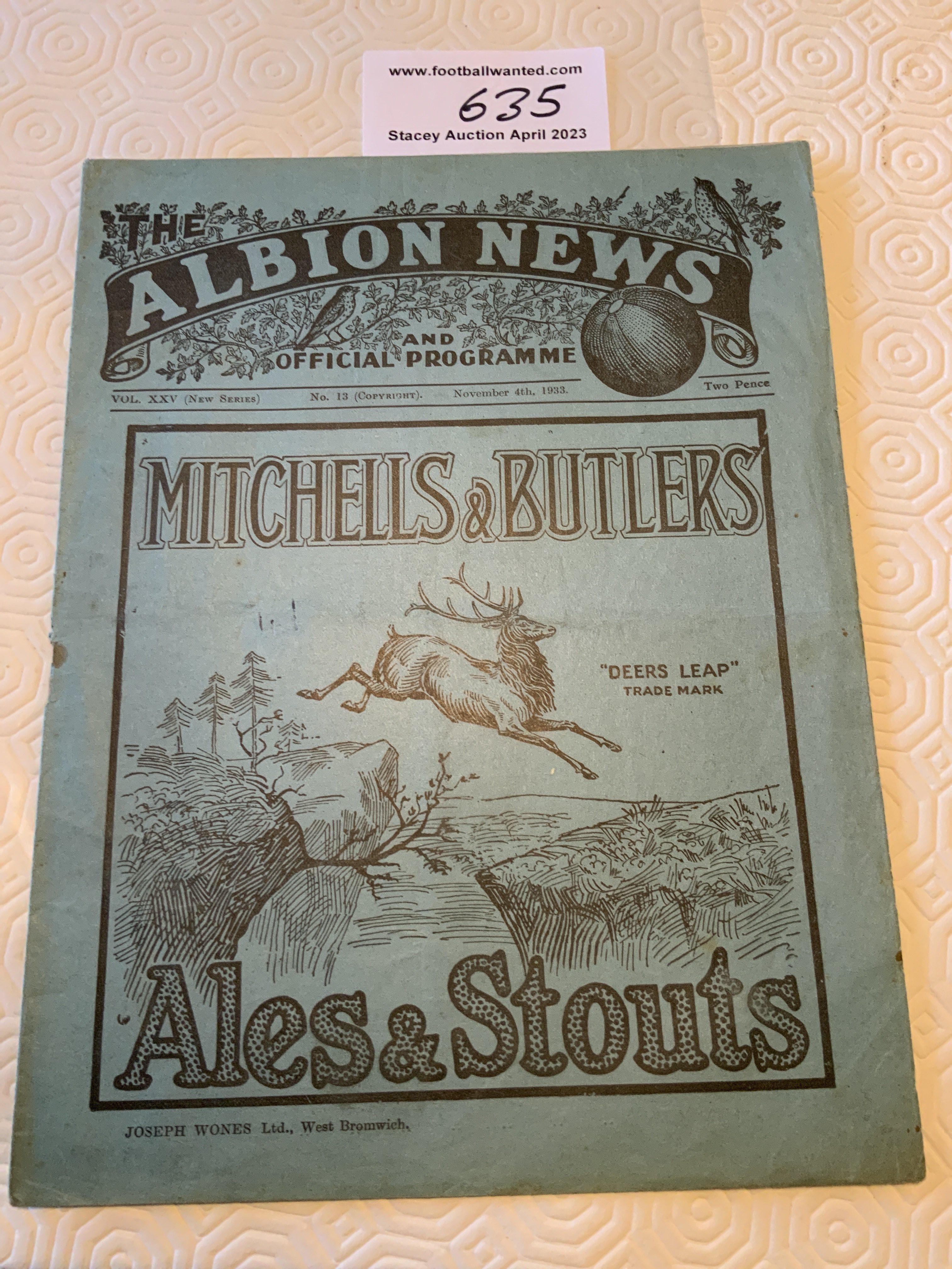 33/34 West Brom v Tottenham Football Programme: Good condition league match with no team changes. Staple removed leaving small hole.