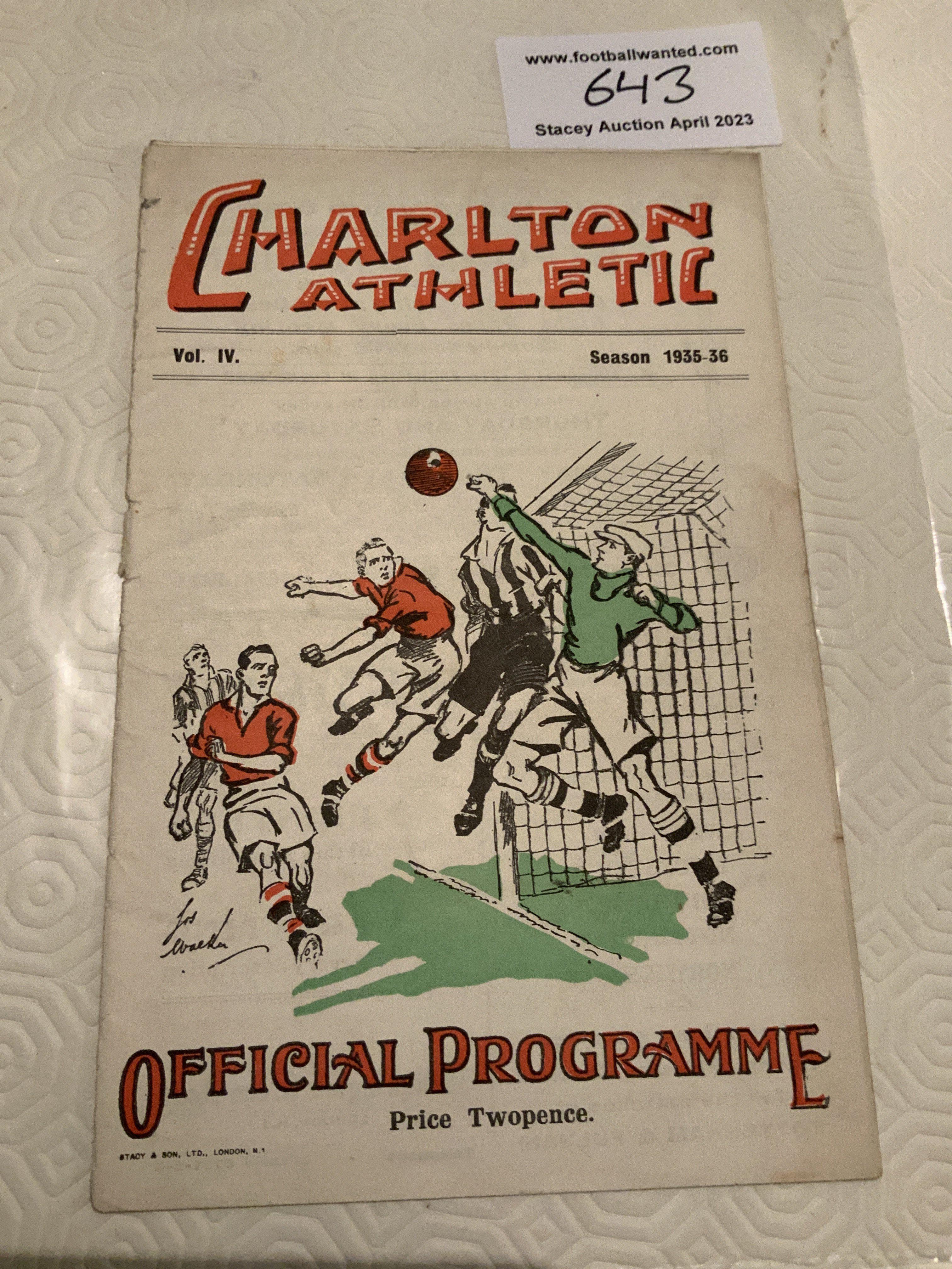 35/36 Charlton v Tottenham Football Programme: Good condition with pencilled team changes. Fold. Dated 13 4 1940.