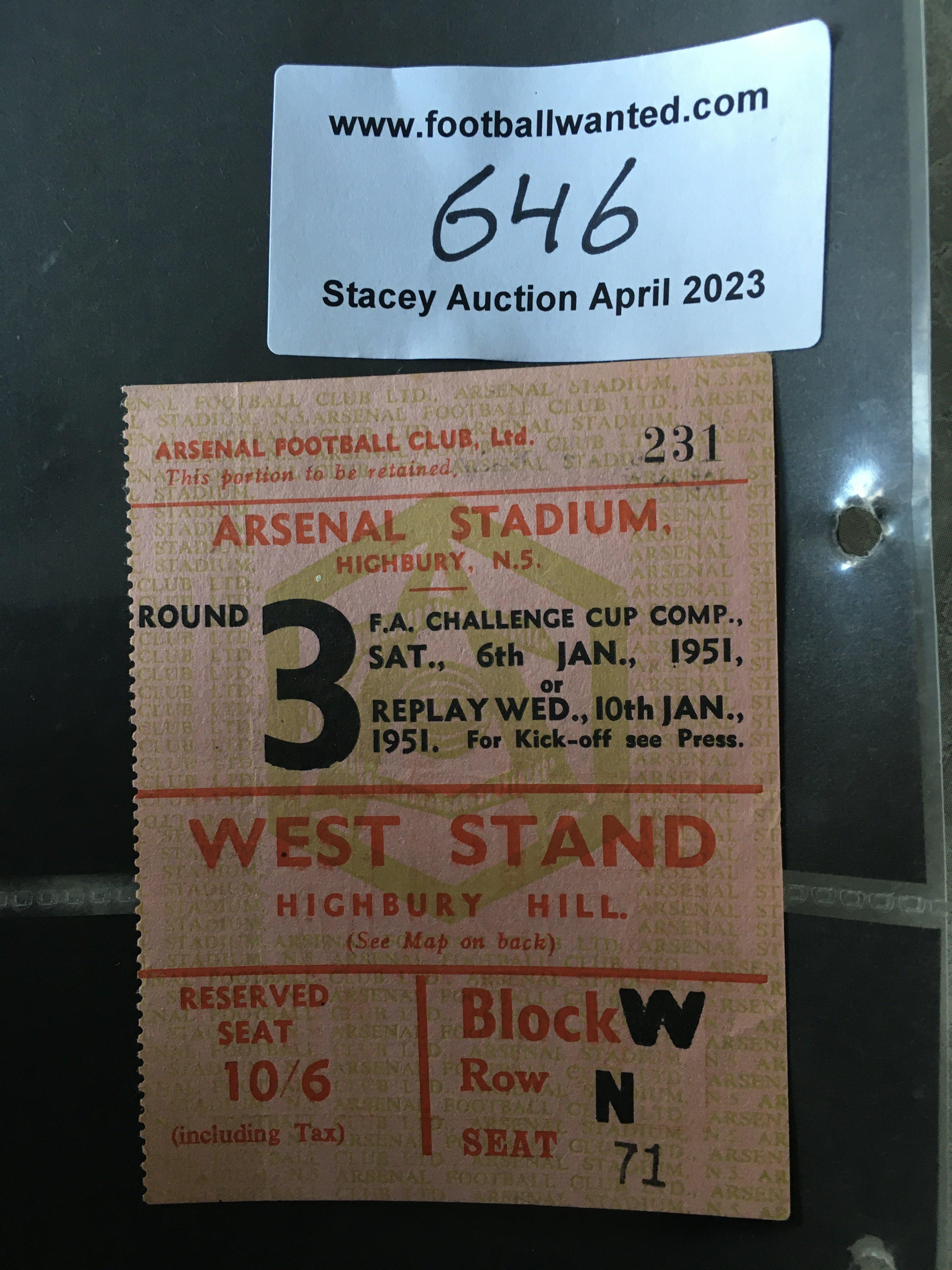 50/51 Arsenal v Carlisle United FA Cup Football Ticket: Excellent condition ticket dated 6 1 1951.
