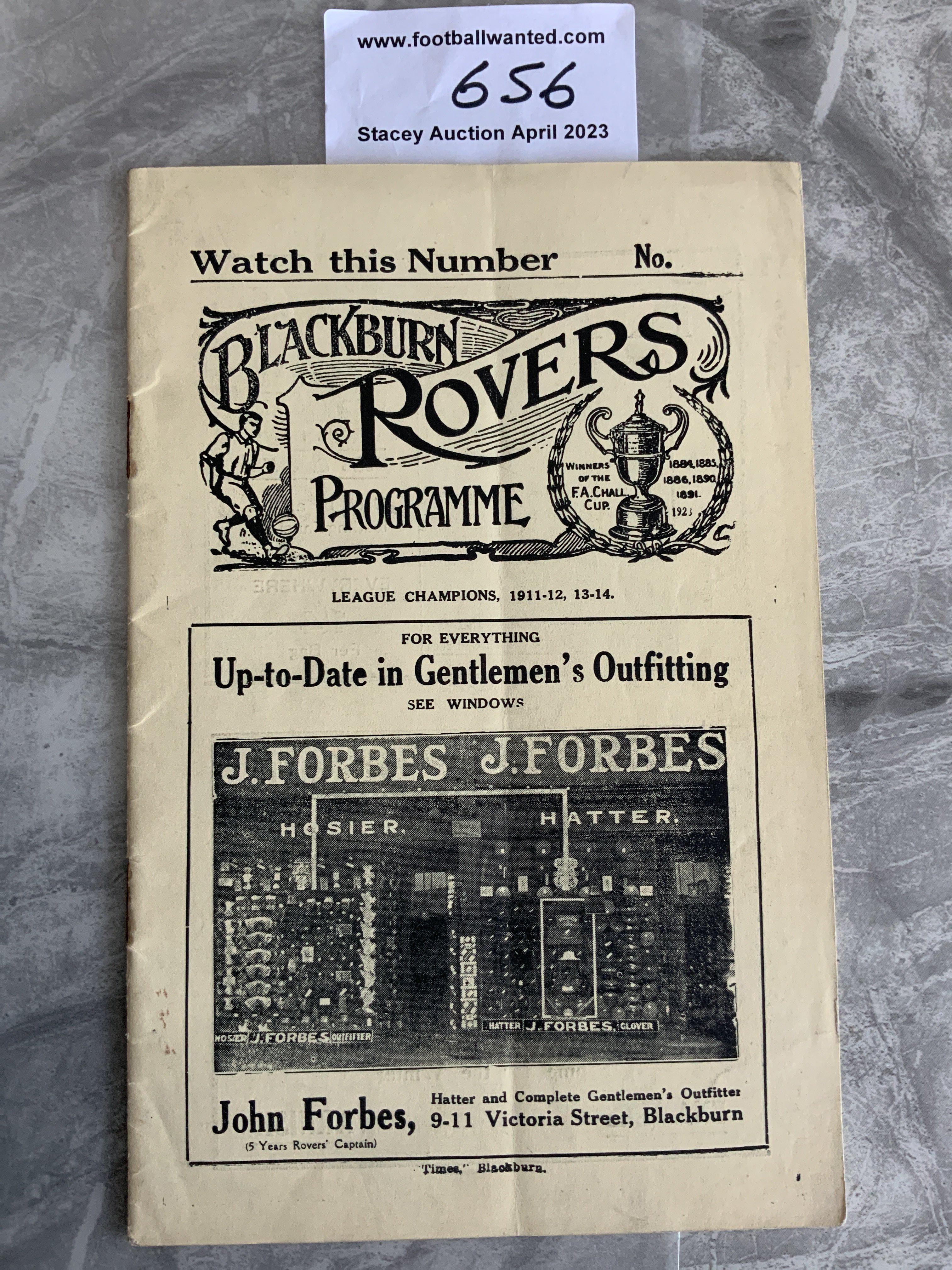1929/1930 Blackburn Rovers v Arsenal Football Programme: Very good condition 20 page programme with no team changes. Rusty staples are holding firm. Lightest fold.