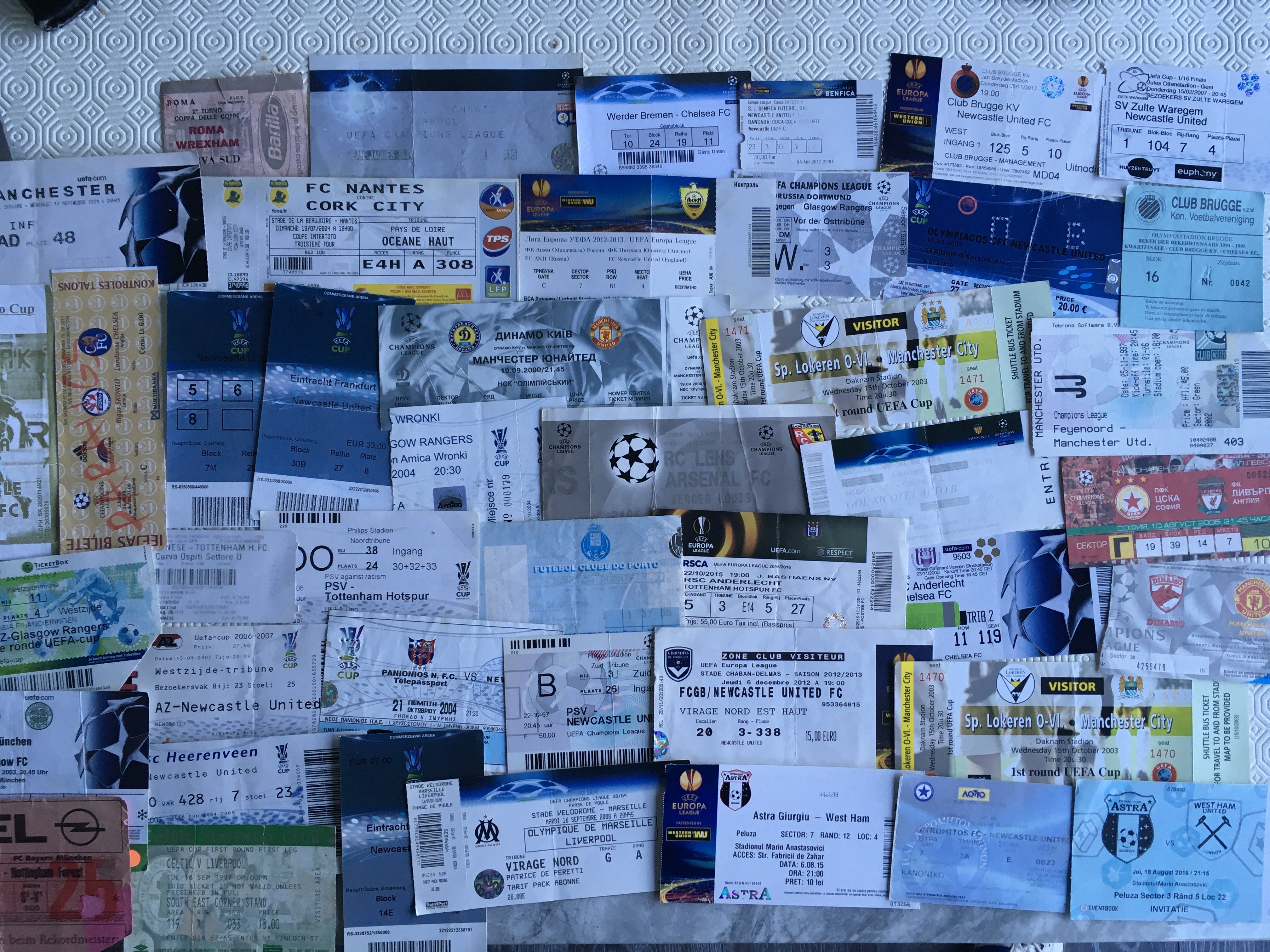 British Clubs Away In Europe Football Tickets: European competitions to include aways of Wrexham Manchester United Newcastle Glasgow Rangers Arsenal Chelsea Tottenham and others. (44)