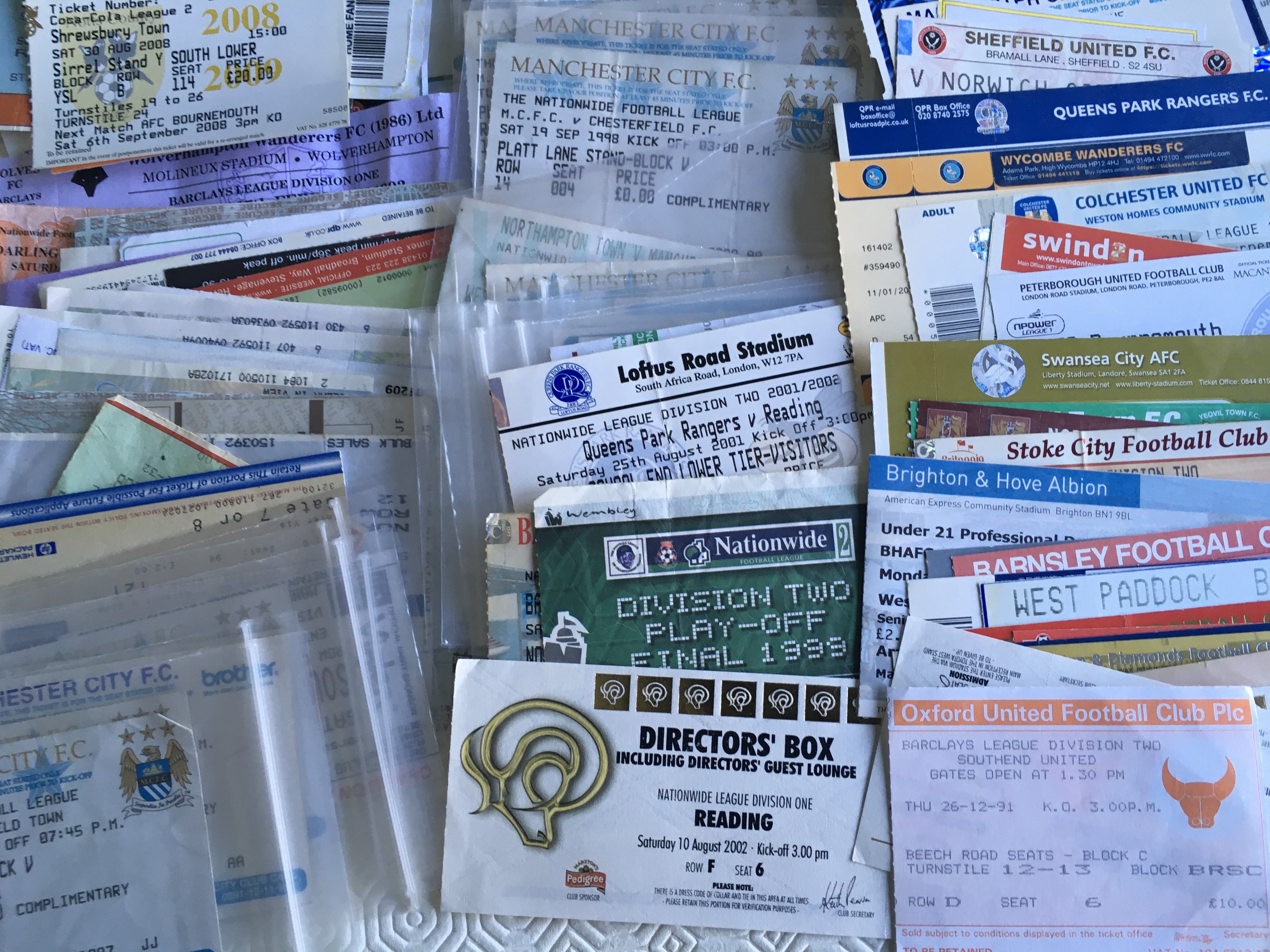 Football Ticket Selection: Quantity of lower division teams from the 90s onwards. Wide variety of clubs including good Manchester City content when in division 2. (123)