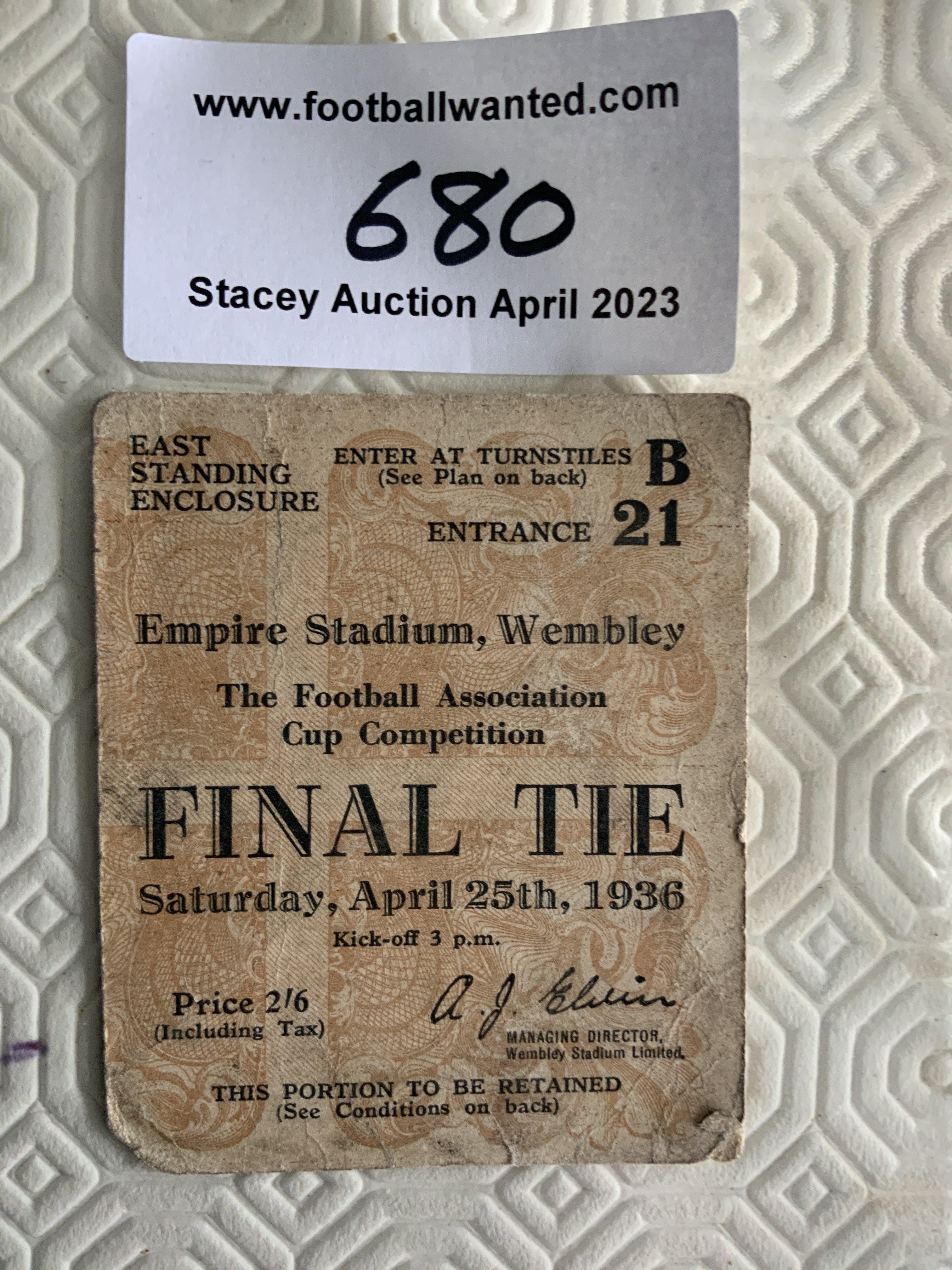 1936 FA Cup Final Football Programme: Arsenal v Sheffield United ticket has rounding corners has a tiny scuff and is a bit dirty particularly to rear.