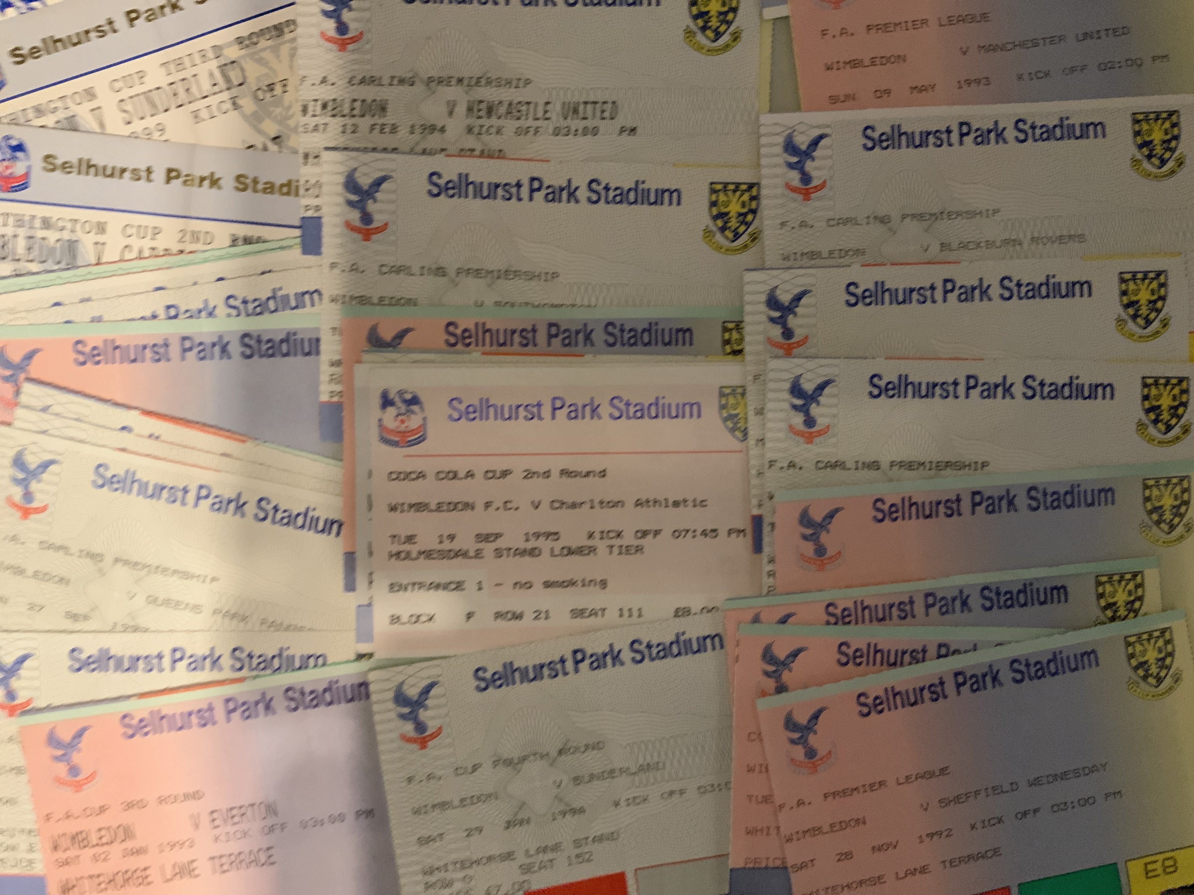 Wimbledon Home Football Tickets: played at Selhurst Park in the early 90s. Includes the day Manchester United were crowned champions in 92/93. (52)
