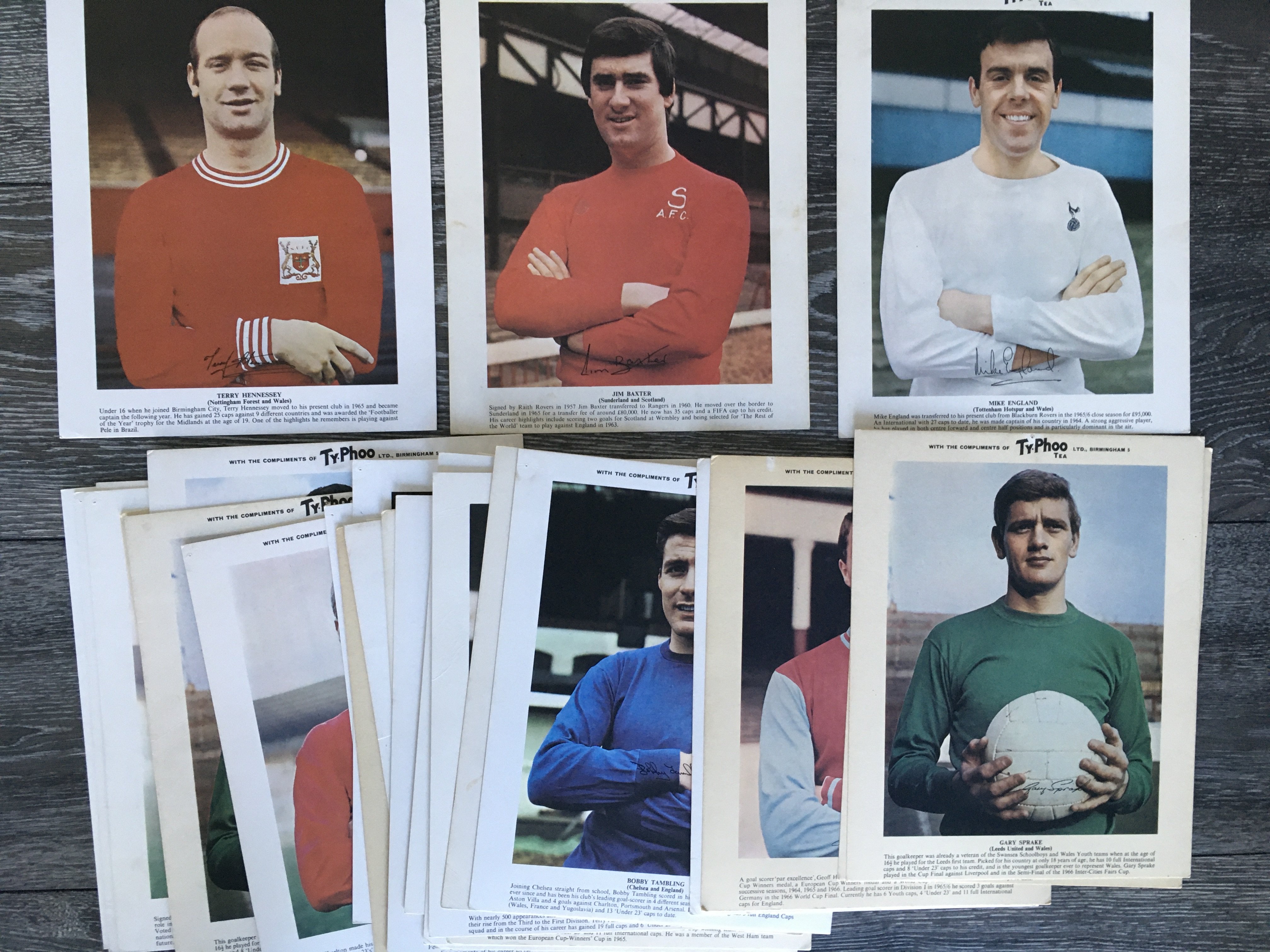 Typhoo Tea Football Cards: The large cards from the 60s and early 70s mostly in excellent condition including many team groups. (66)