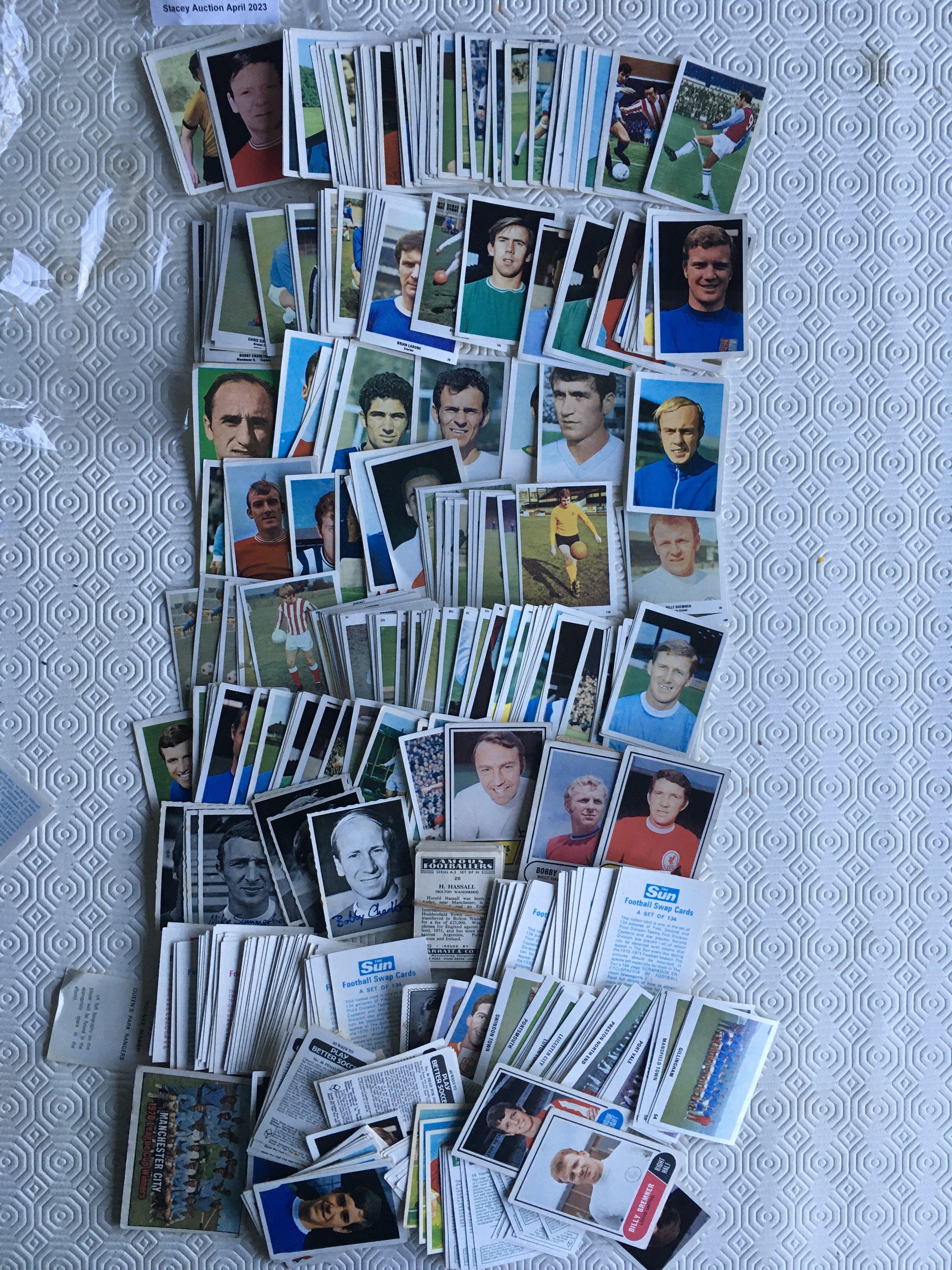 Football Card Collection: Lots of the Sun Football Swap Cards with other makers to include Anglo Confectionery, A + BC, Barratts, Many FKS and more. Instructions to sell. Hundreds.