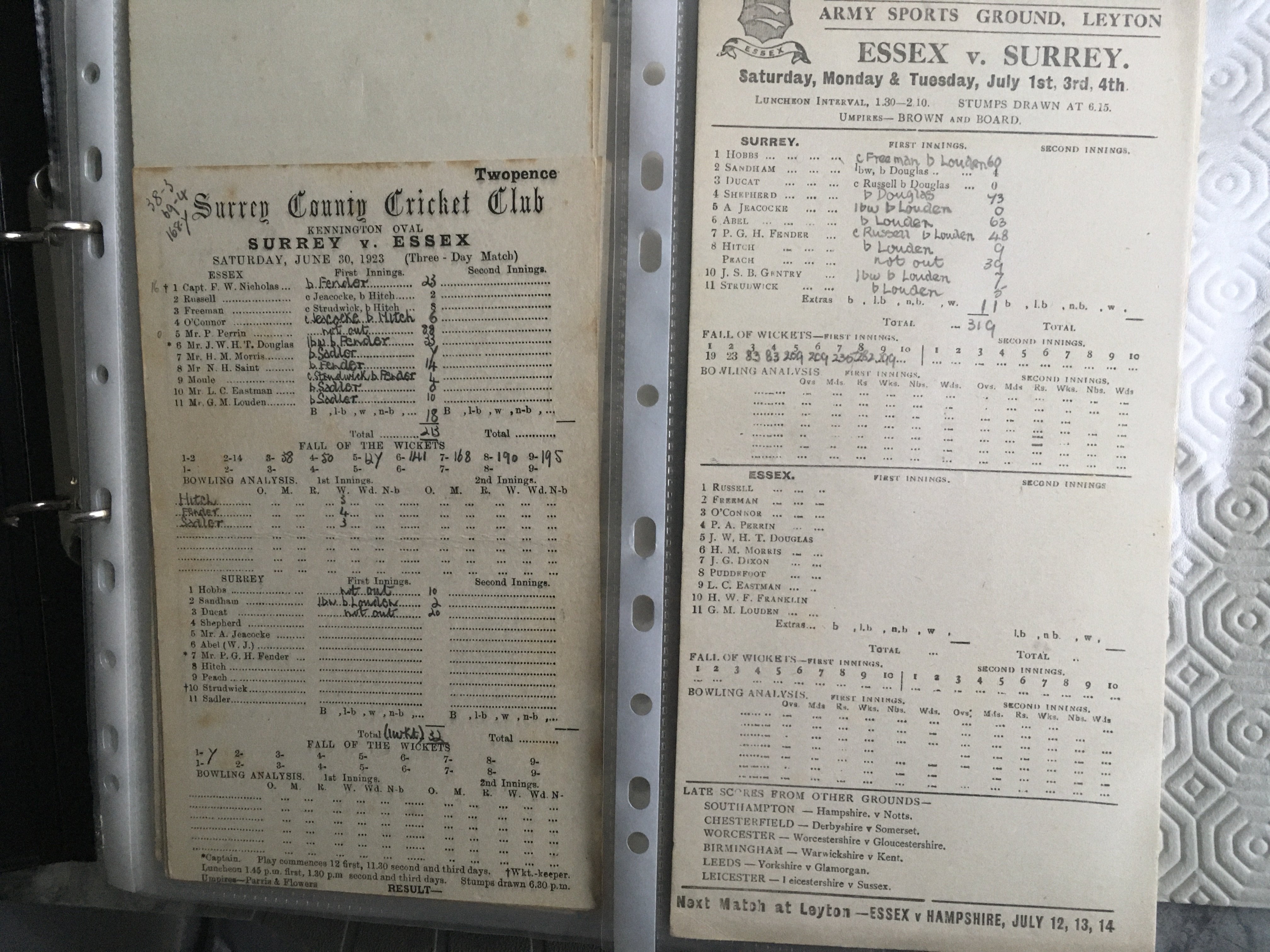 Essex Signed Cricket Autographs: Full size cricket bat signed by 11 dedicated to Bob, Neil Foster Ltd edition 12/100 large framed print, 4 unsigned caricature prints one having broken glass plus a quantity of autograph books from many counties to include autographs of Boycott Richards and Botham. Collection only.