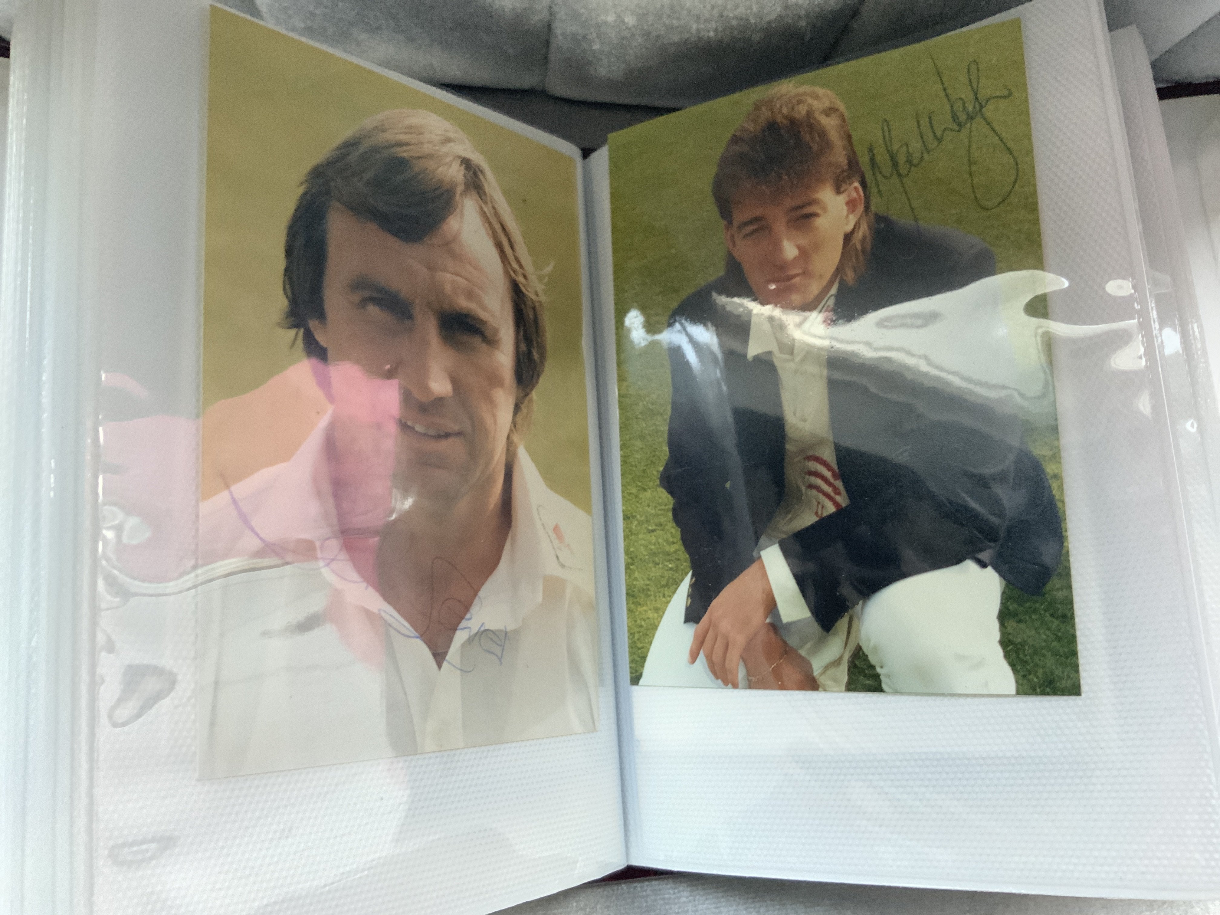 Essex Cricket Autographs: Small photos contained in album all hand signed by player without dedication. Includes Nasser Hussein David Ackfield Keith Fletcher Brian Hardie John Lever Graham Gooch and Mark Waugh. Light duplication. (90)