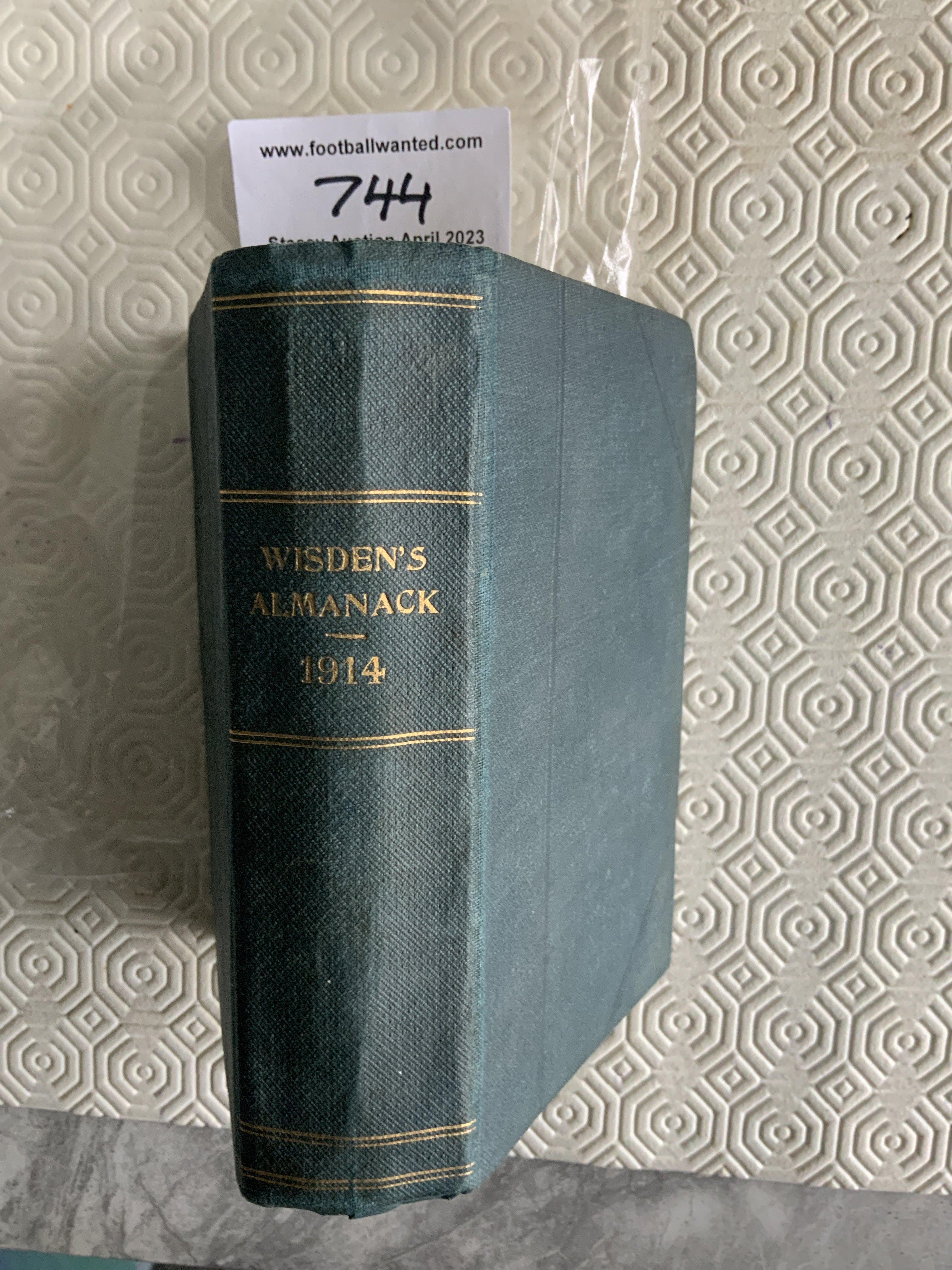 1914 Wisdens Cricket Almanack Book: Over 500 pages rebound with slight creasing. First year of World War One.
