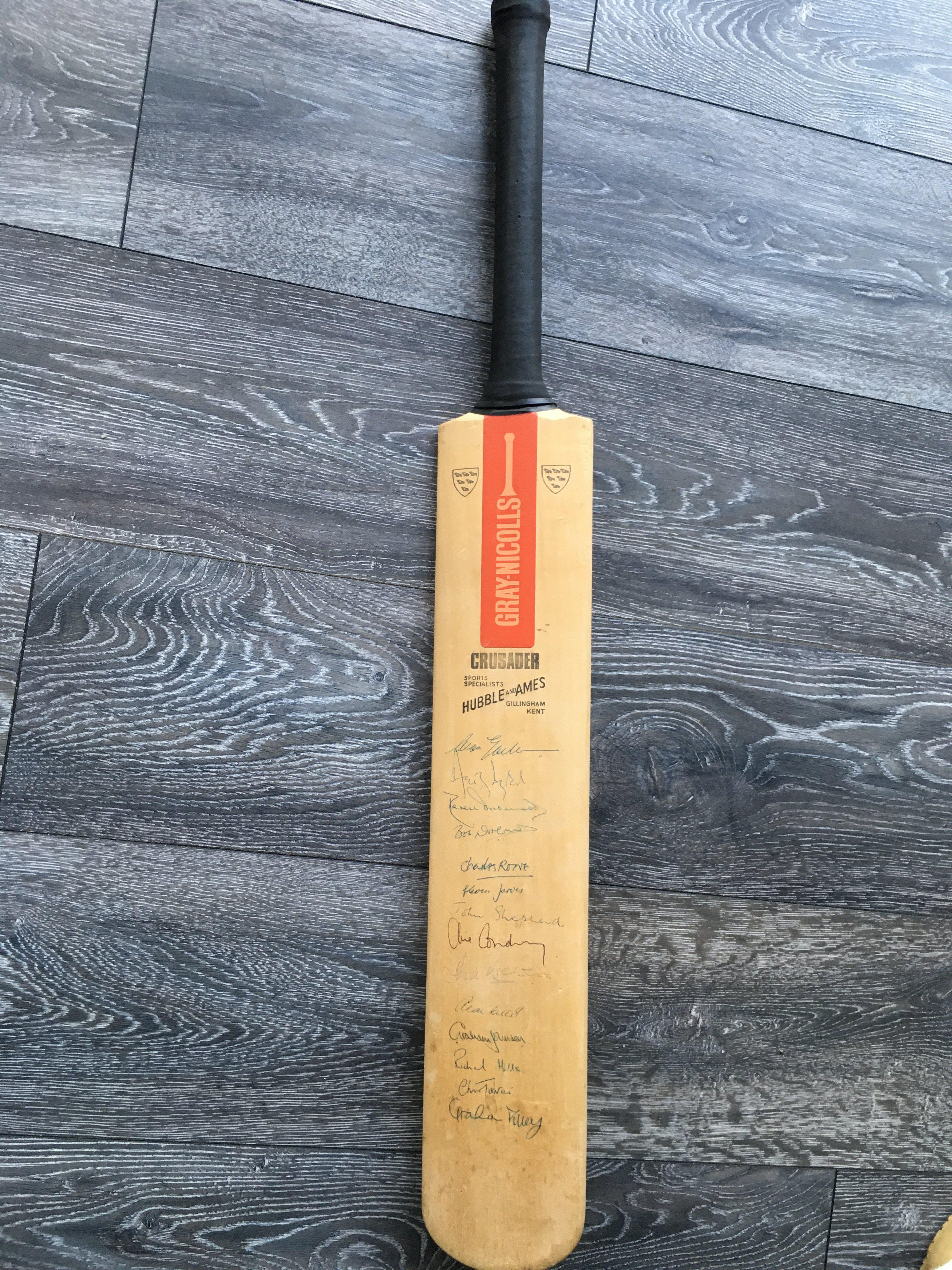 1970s Kent Signed Cricket Bat: Excellent full size Gray Nichols bat signed by a very good agent team to include Graham Dilley Chris Tavare John Shepherd Alan Knott Colin Cowdrey Graham Johnson Richard Hills Charles Rowe and 6 others.