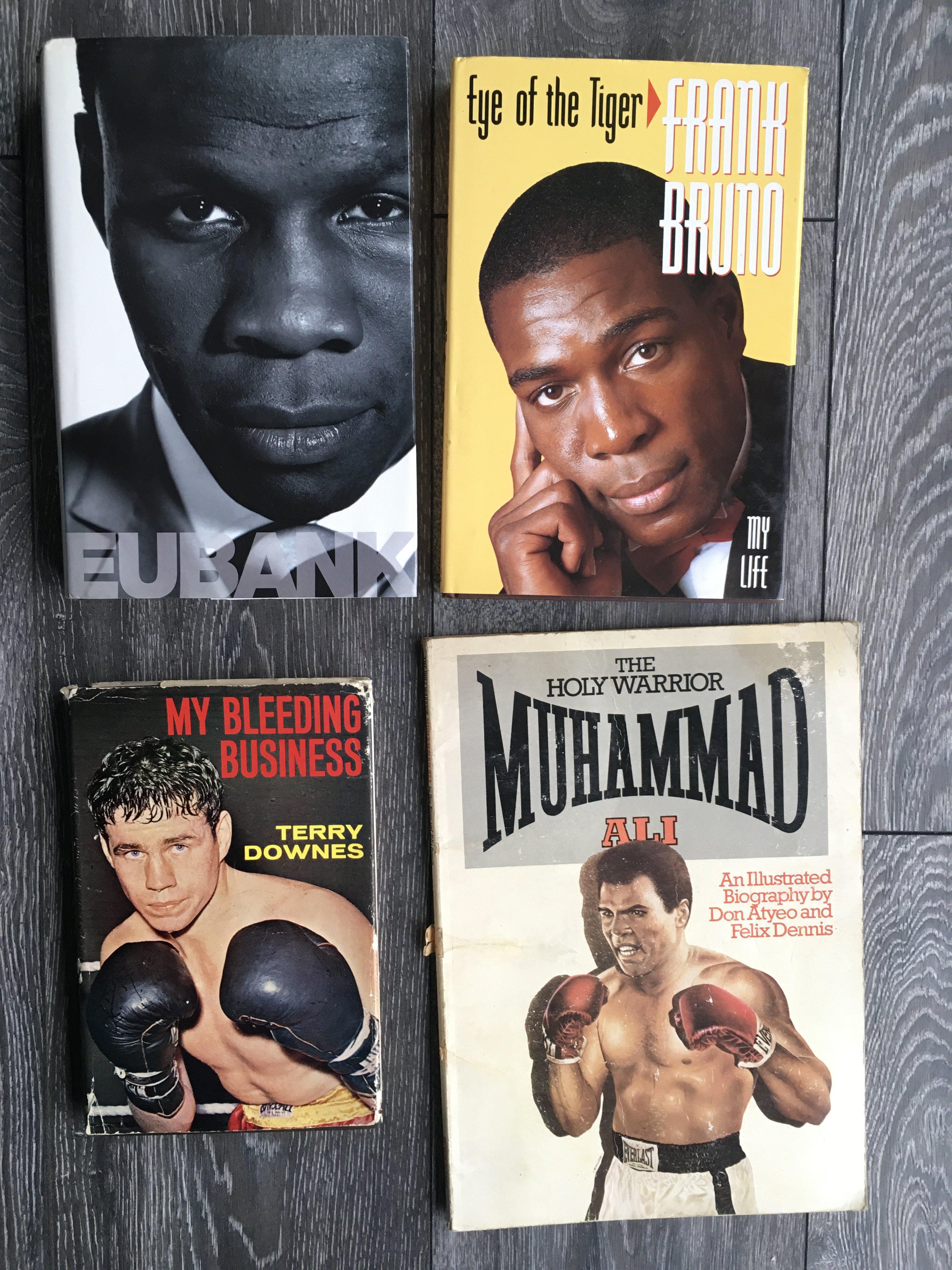 Boxing Memorabilia Box: Signed undedicated hardback books by Eubank Bruno a dedicated autograph by Downes and a signed fdc by Henry Cooper. Was of programmes to include a few Bruno plus Magri Kaylor some magazines and more.