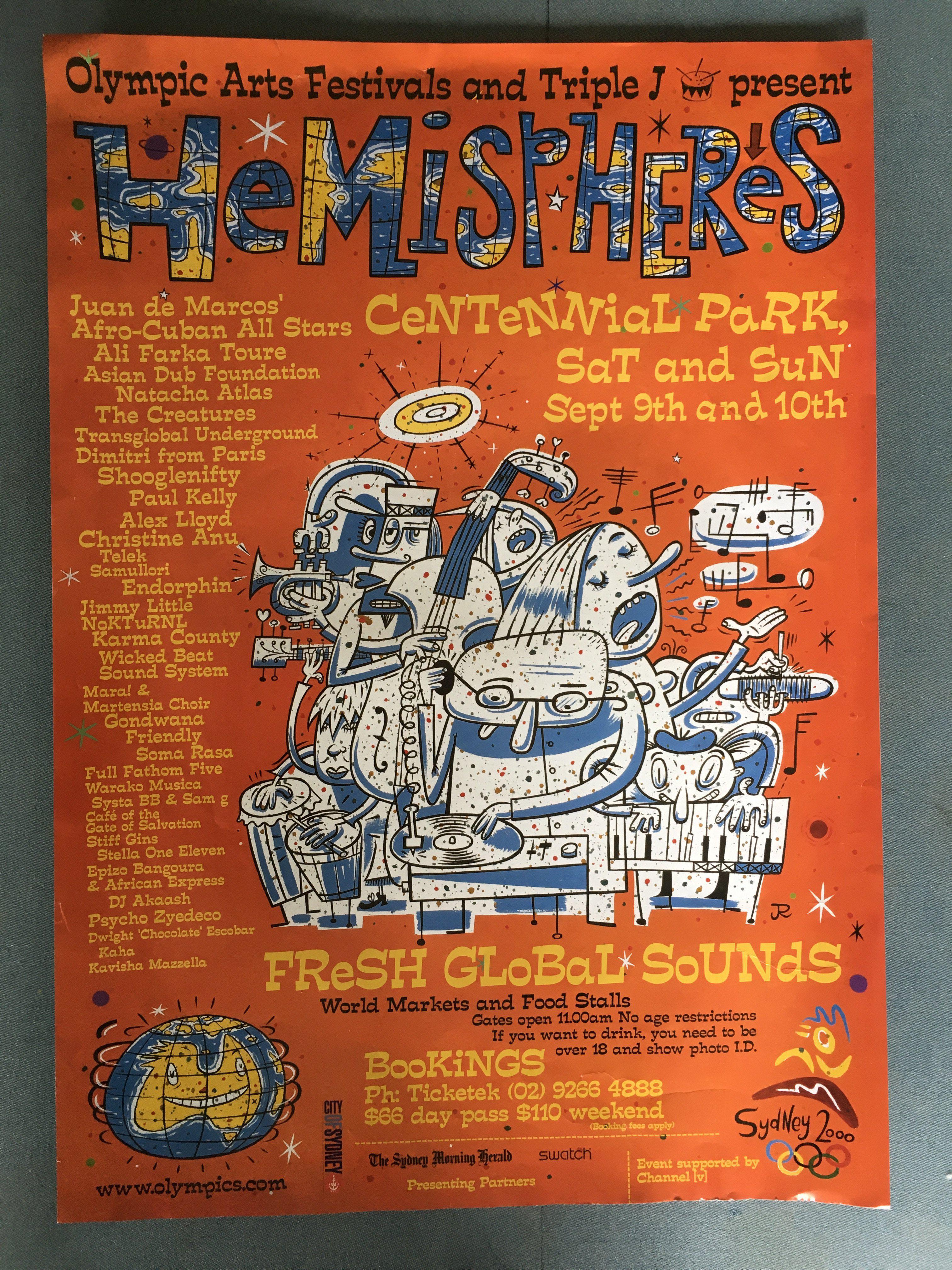 Sydney Olympics 2000 Memorabilia: Large original poster along with map of the media village and Sydney Olympic park. C/W a large Athens 2004 Olympic flag and 4 different posters issued by the Olympic arts festival.