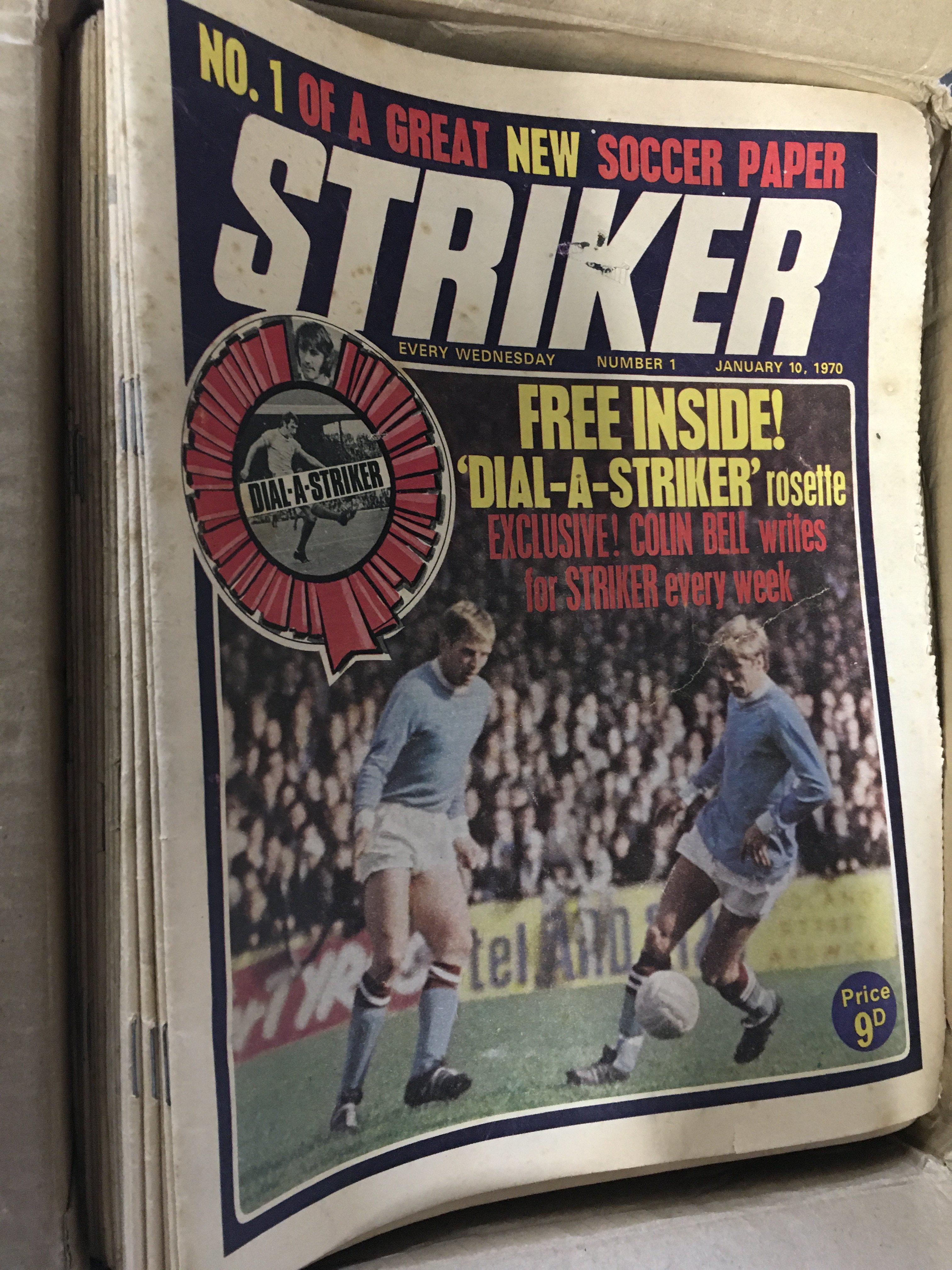Striker Football Magazines: Believed to be a complete run from number 1 January 1970 through to number 112. Very good. (112)