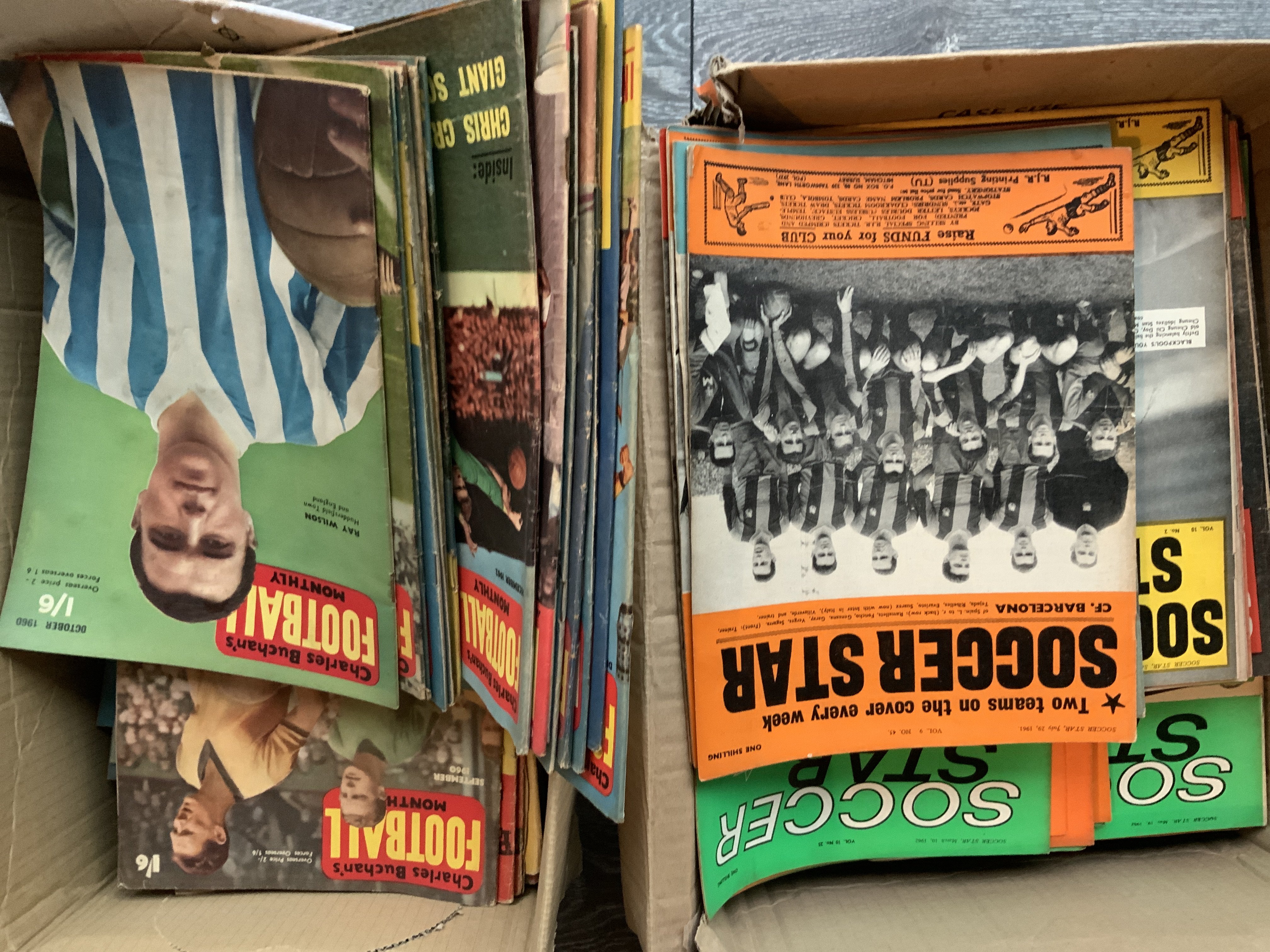Charles Buchan + Soccer Star Football Magazines: 120 Soccer Stars from the 60s and 65 Charles Buchans from the late 50s and early 60s the majority good. 2 boxes. (185)