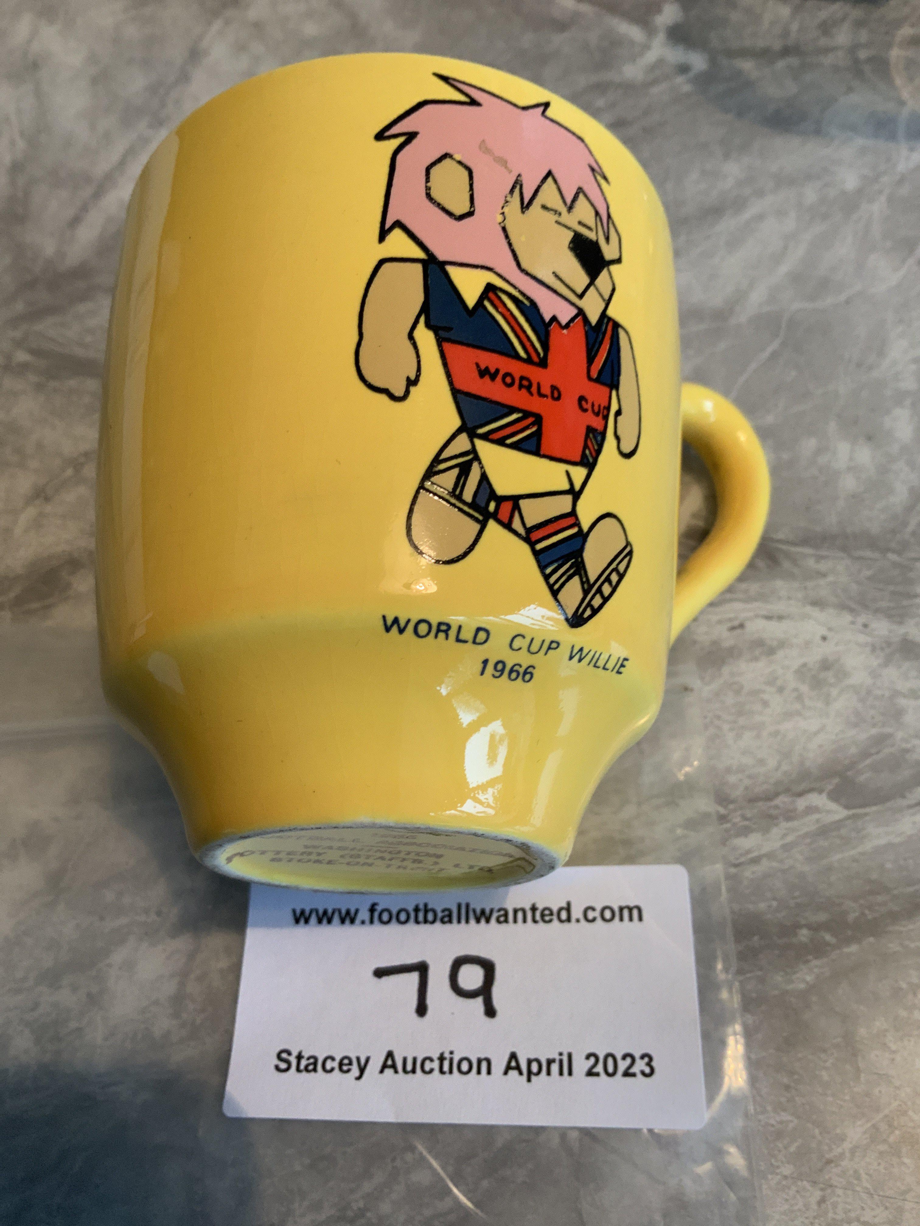 1966 World Cup Willie Tea Cup: Rare yellow in colour featuring a bright WC Willie. Underneath states Football Association Washington Pottery Stoke. Stunning condition.