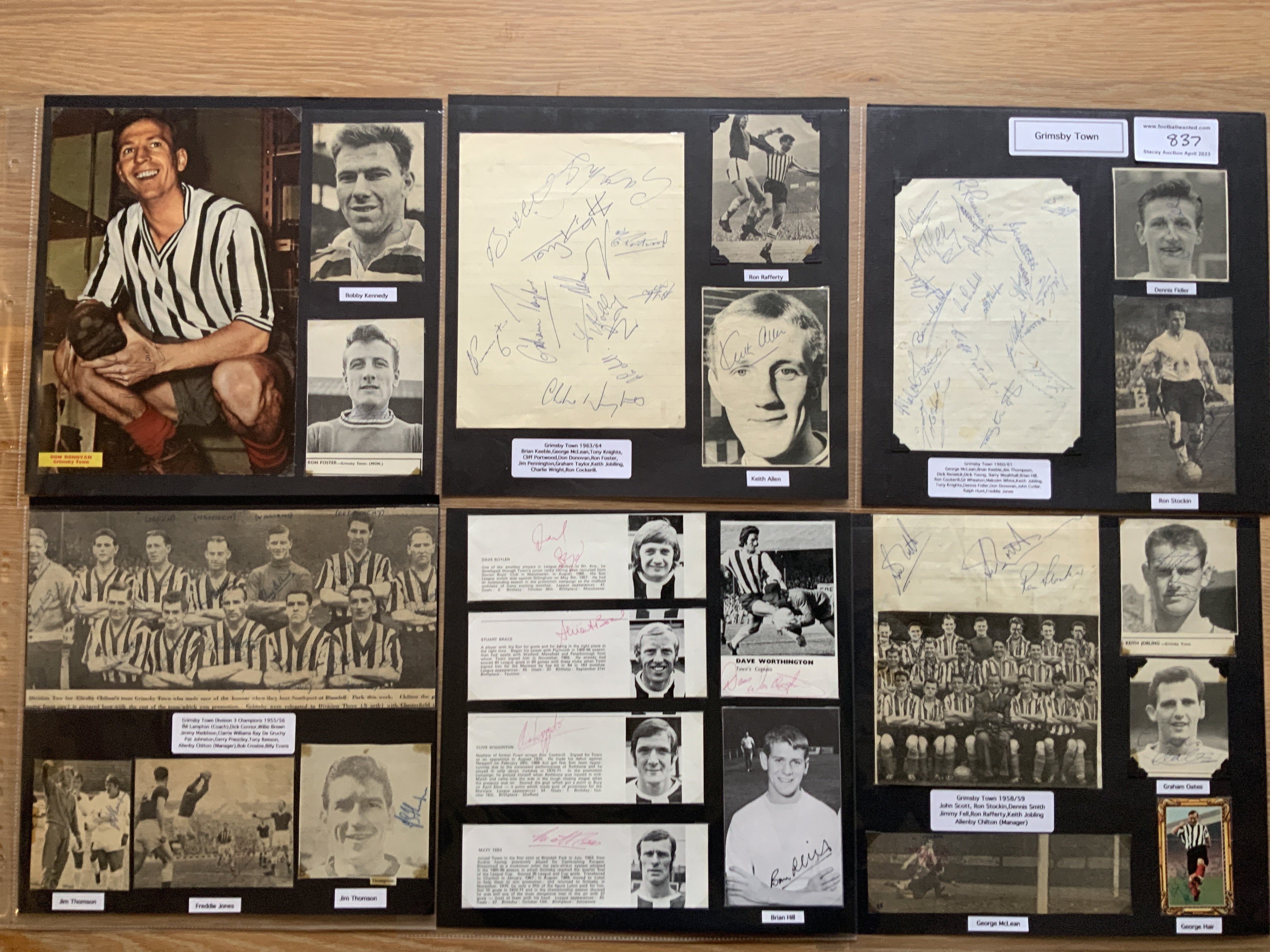 Grimsby Town 1940s 1950s 1960s Football Autograph Collection: Stunning private collection all pre 1970 from various publications. All signatures are identified and laid down with photo corners on 12 x 12 inch card and easily removable. 16 pages to include 2 fully signed team groups, 4 signed autograph pages and 90 various sized pictures to include 3 A4. 101 different player signatures including Graham Taylor, Tommy Briggs, Jimmy Bloomer, Allenby Chilton, Harry Wainman, Matt Tees, Dave Boylen, John Scott, Ron Rafferty, Don Donovan, Harry Betmead, George Hair, Rodney Green etc. (190+)
