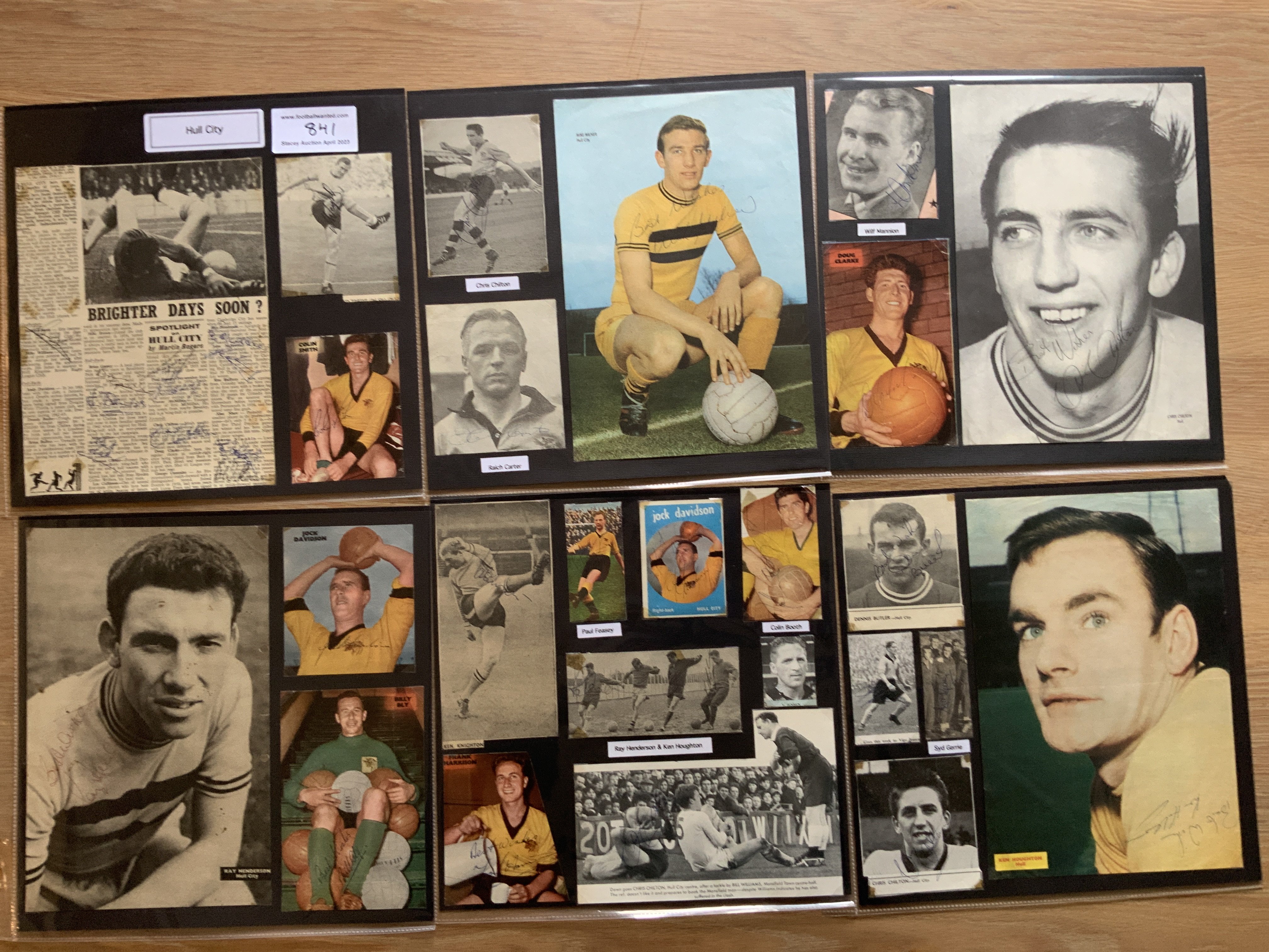 Hull City 1940s 1950s 1960s Football Autograph Collection: Stunning private collection all pre 1970 from various publications. All signatures are identified and laid down with photo corners on 12 x 12 inch card and easily removable. 22 pages to include 2 fully signed team groups, 4 signed autograph pages, a signed original press photo and 109 various sized pictures to include 9 A4. 101 different player signatures including Vigo Jensen, Stuart Pearson, Raich Carter, Don Revie, Chris Chilton, Ken Wagstaff, Wilf Mannion, Billy Bly, Paul Feasey, Brian Garvey, Syd Gerrie, Maurice Swan, Ken Houghton, Ron Young etc. (230+)
