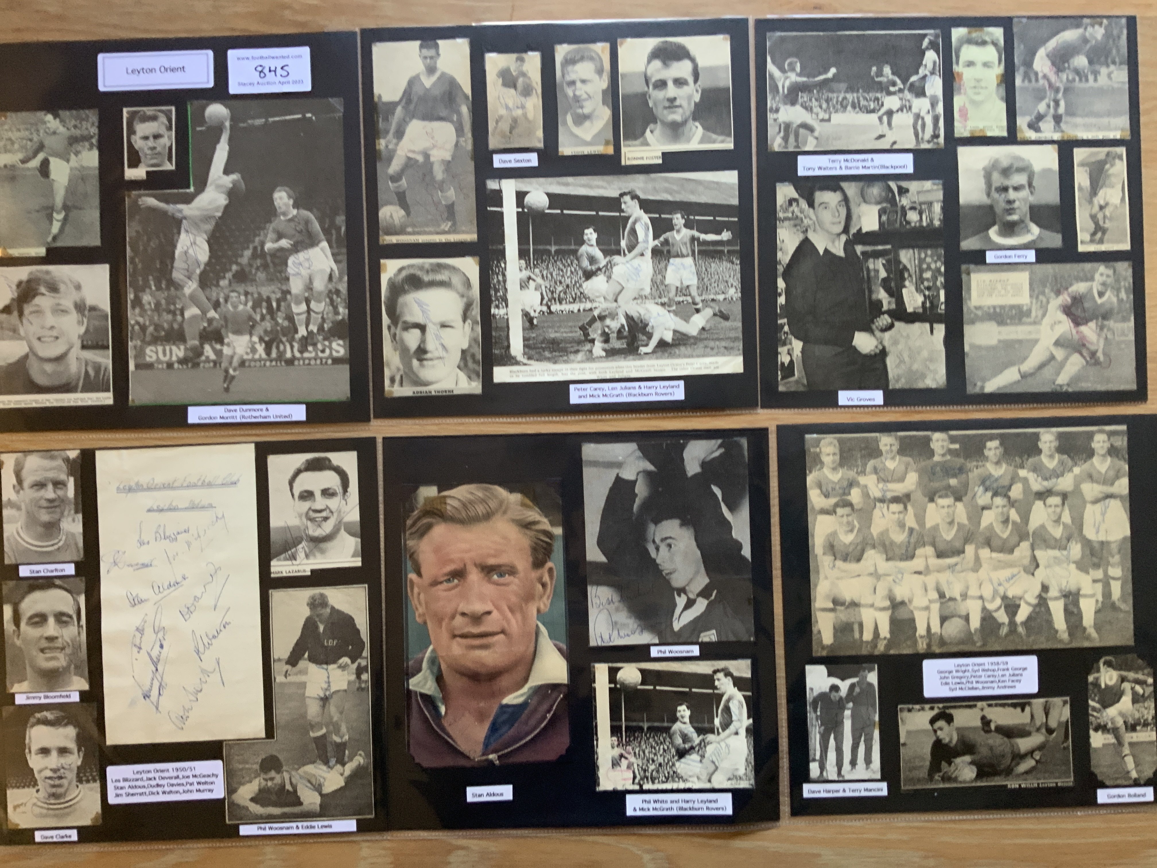Leyton Orient 1940s 1950s 1960s Football Autograph Collection: Stunning private collection all pre 1970 from various publications. All signatures are identified and laid down with photo corners on 12 x 12 inch card and easily removable. 28 pages to include 3 fully signed team groups, 3 signed autograph pages, 7 signed original press photos and 140 various sized pictures to include 8 A4. 115 different player signatures including Tommy Taylor, David Webb, Dennis Rofe, Norman Deeley, Mark Lazarus, Terry Mancini, Sid Bishop, Stan Aldous, Jimmy Bloomfield, Peter Brabrook, Phil Woosnam, Eddie Lewis, Cyril Lea etc. (250+)