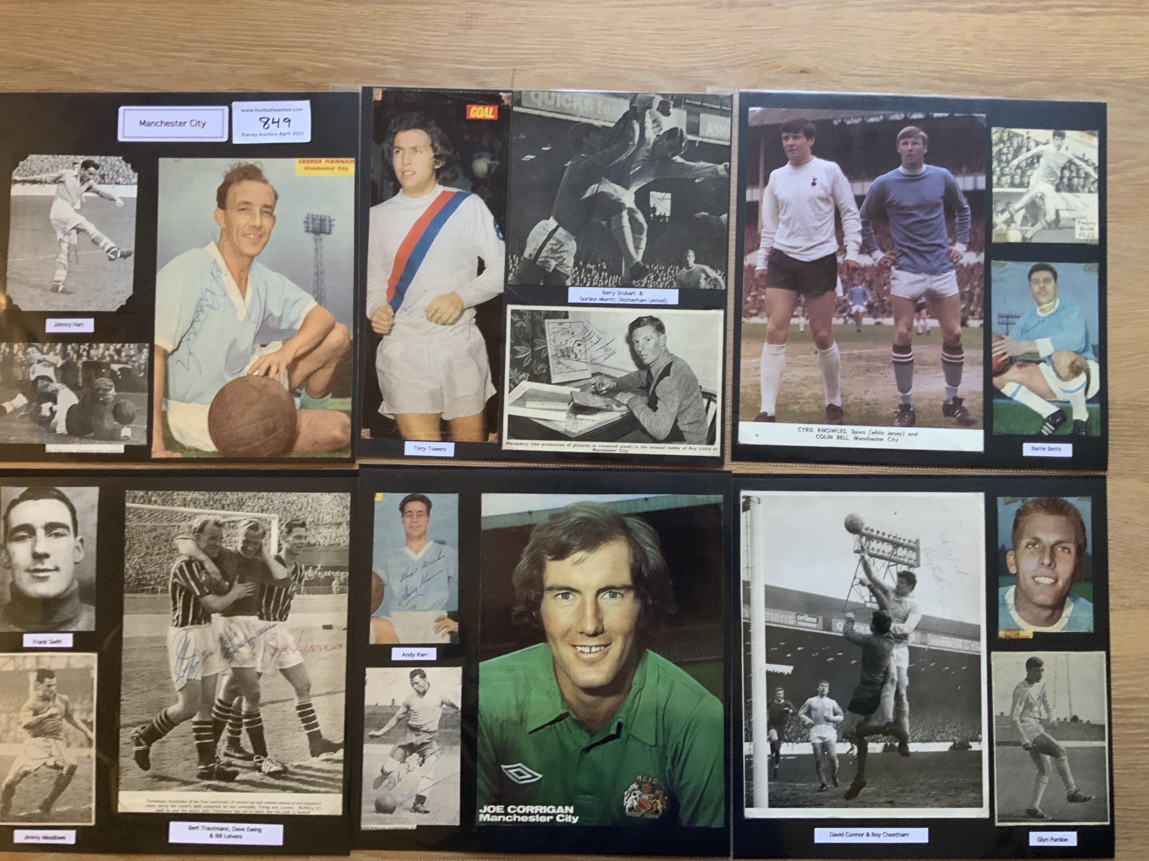 Manchester City 1940s 1950s 1960s Football Autograph Collection: Stunning private collection all pre 1970 from various publications. All signatures are identified and laid down with photo corners on 12 x 12 inch card and easily removable. 56 pages to include 3 fully signed team groups, 6 signed autograph pages, 10 signed original Press photos and 223 various sized pictures to include 31 A4. 138 different player signatures including Denis Law, Joe Mercer, Johnny Hart, Malcolm Allison, Bert Trautmann, Colin Bell, Francis Lee, Frank Swift, Roy Paul, Neil Young, Ken Barnes, Don Revie, Johnny Crossan, Arthur Mann, Joe Fagan etc. (390+)