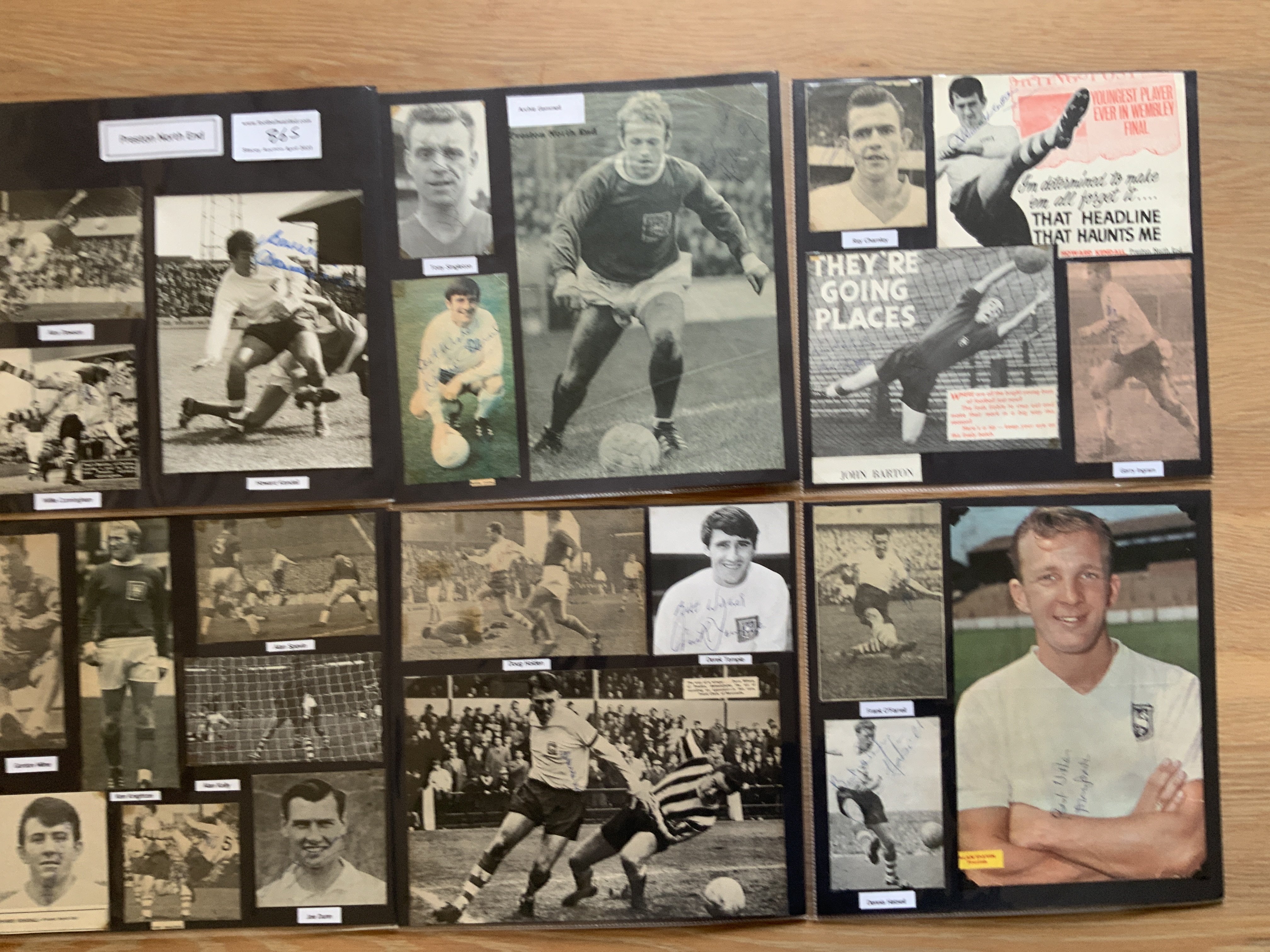 Preston North End 1940s 1950s 1960s Football Autograph Collection: Stunning private collection all pre 1970 from various publications. All signatures are identified and laid down with photo corners on 12 x 12 inch card and easily removable. 35 pages to include 4 fully signed team groups, 2 signed autograph pages, 5 signed original press photos and 147 various sized pictures to include 17 A4. 104 different player signatures including Ricky Heppolette, Joe Walton, Alan Spavin, Tommy Docherty, Derek Temple, Willie Irvine, Archie Gemmell, Alex Dawson, Alec Ashworth, Howard Kendall, Joe Marston, Peter Thompson etc. (270+)