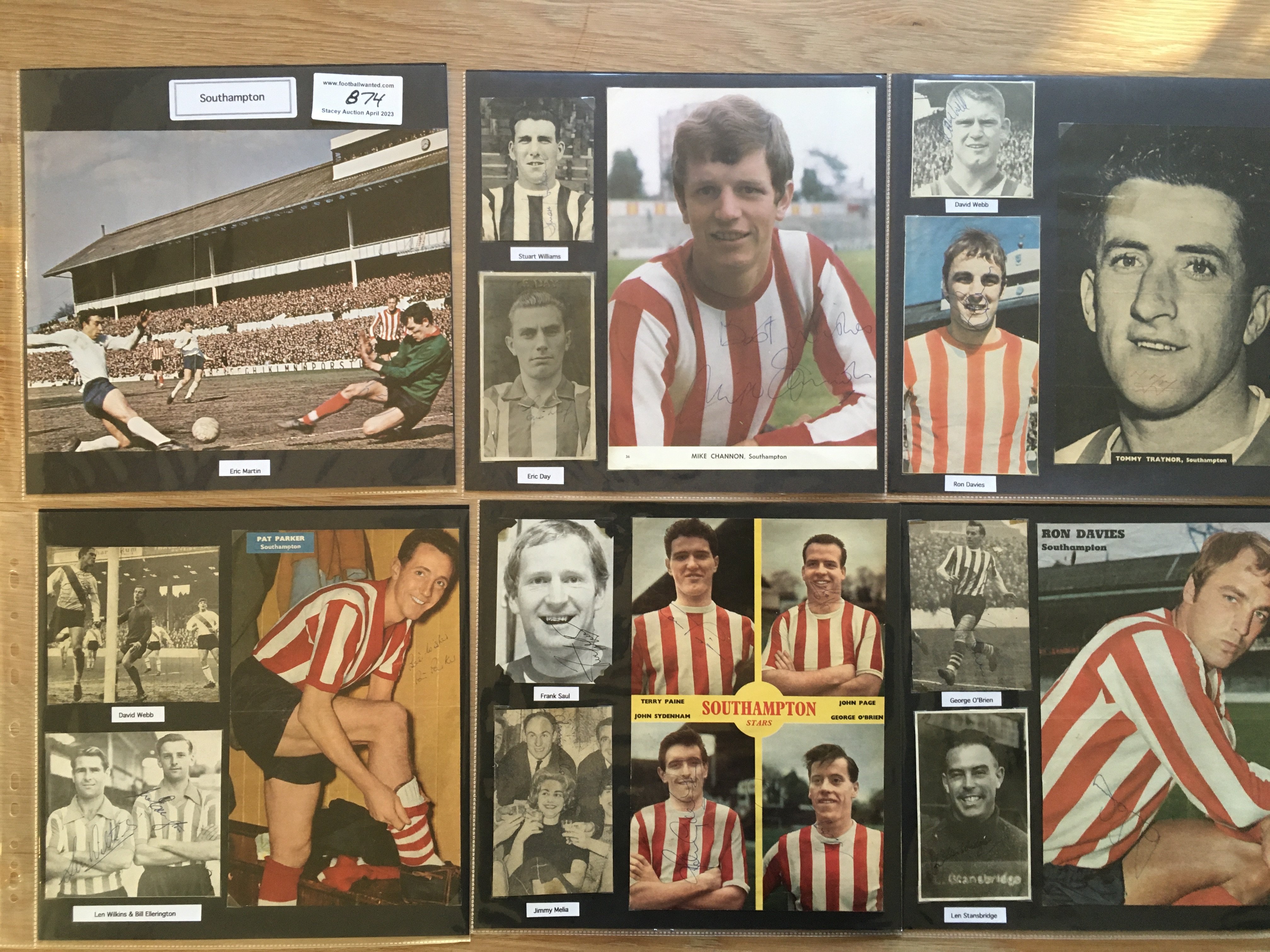 Southampton 1940s 1950s 1960s Football Autograph Collection: Stunning private collection all pre 1970 from various publications. All signatures are identified and laid down with photo corners on 12 x 12 inch card and easily removable. 42 pages to include 2 fully signed team groups, 6 signed autograph pages, 13 signed original press photos and 170 various sized pictures to include 22 A4. 107 different player signatures including Bobby Stokes, Ted Bates, Alf Ramsey, Tom Jenkins, Tommy Mulgrew, Martin Chivers, David Webb, Len Wilkins, Jimmy Melia, Charlie Wayman, Mick Channon, Eric Day, John Sydenham, Ian Black etc. (350+)