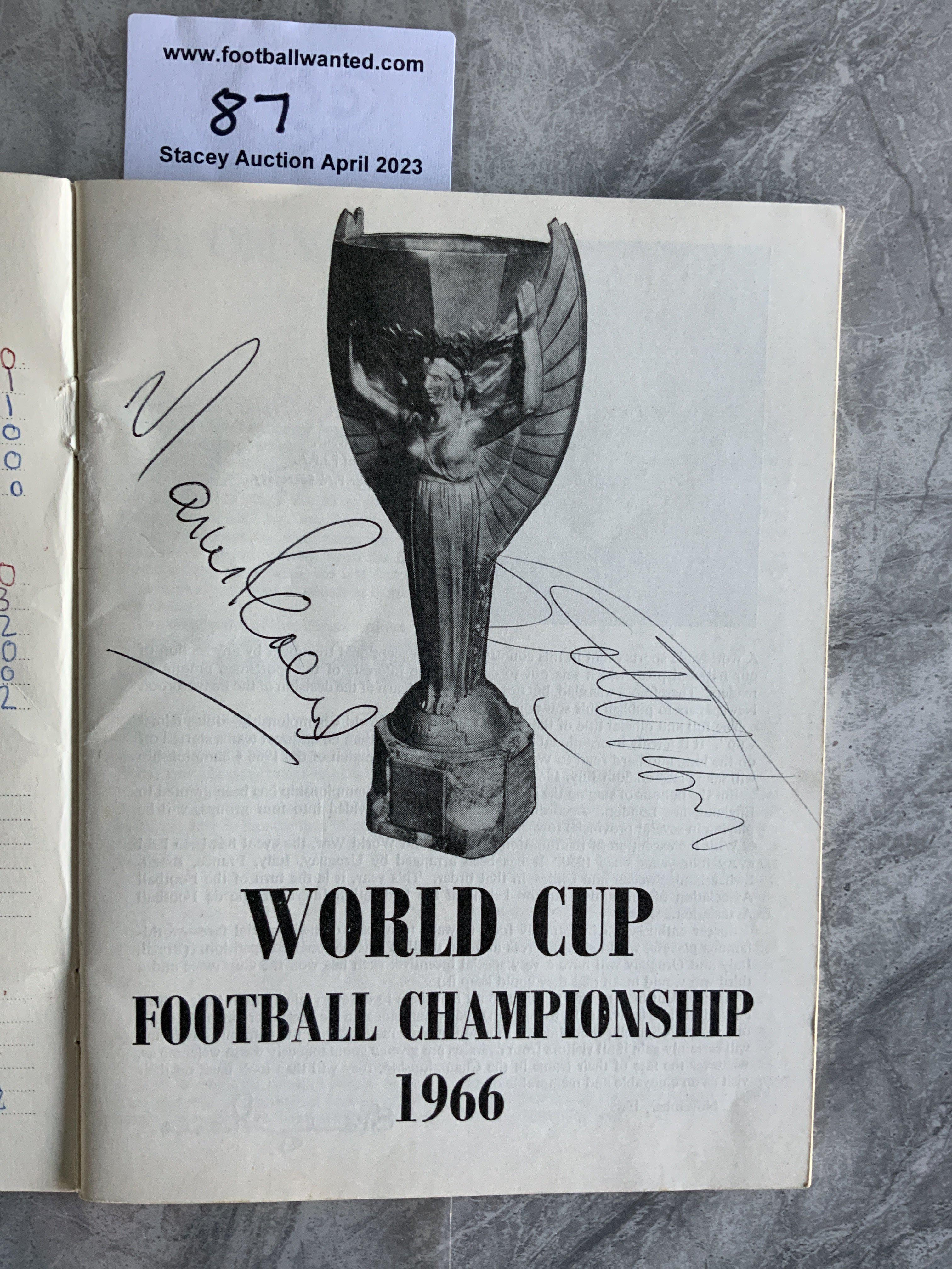 1966 England World Cup Signed Brochure: Evening Standard 48 page guide to the World Cup signed inside by winning goal scorers Hurst and Peters. Autographs are on page with picture of the World Cup so would look good framed.