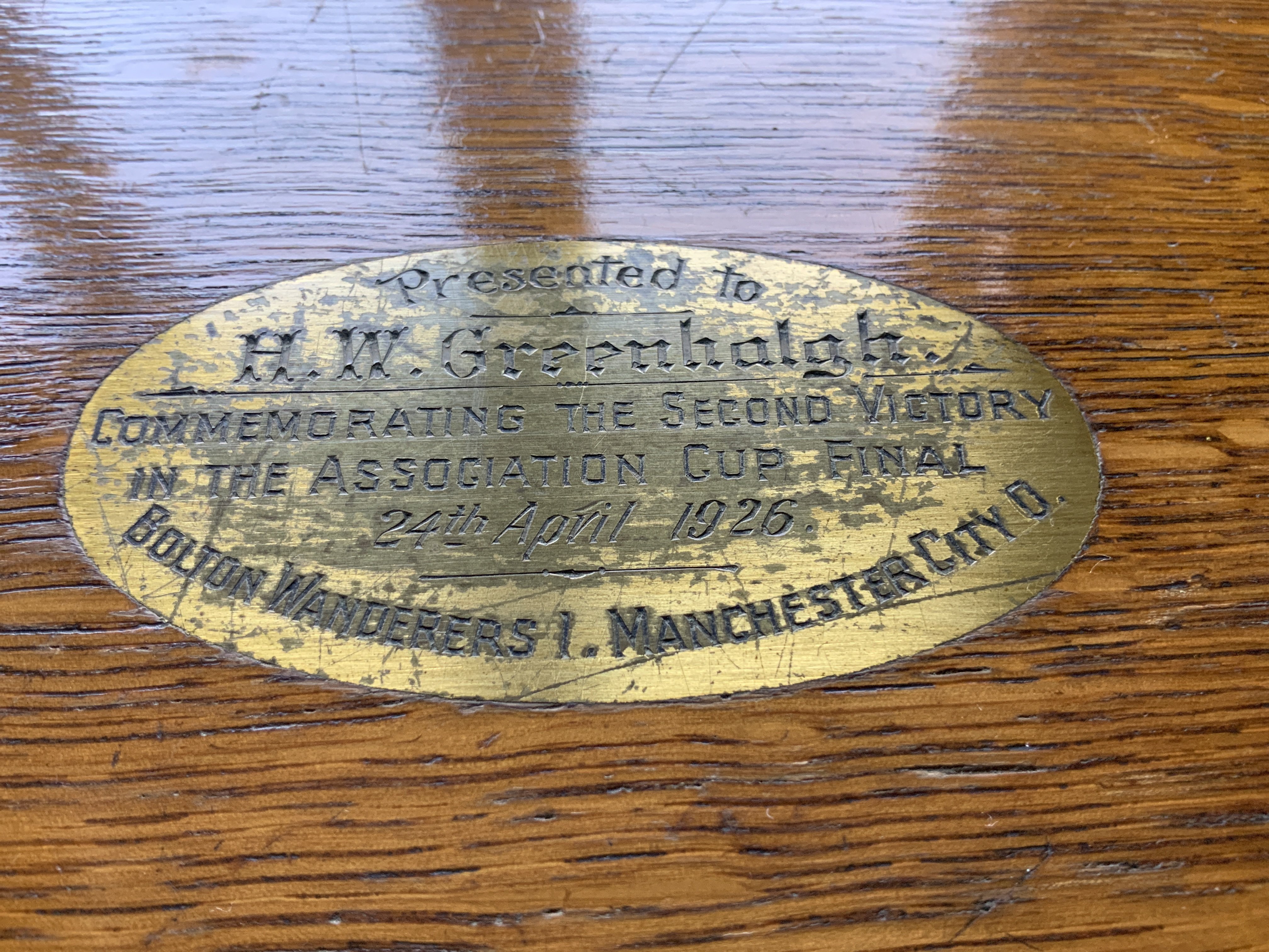 Bolton Wanderers 1926 FA Cup Winners Canteen Of Cutlery: Given to Harry Greenhalgh after defeating Manchester City in the final at Wembley. Very expensively made and incredibly heavy with hand made wooden box and two drawers. Plaque reads Presented to HW Greenhalgh commemorating the second victory in the Association Cup Final 24 April 1926 Bolton Wanderers 1 Manchester City 0. Measures 18 inches across and contains 12 knives, forks, spoons, desert knives, forks, spoons, teaspoons. Other matching utensils include game carver, meat carver, ladle, sauce ladles, knife rests and more. Believed to be only one piece missing. Stunning item.