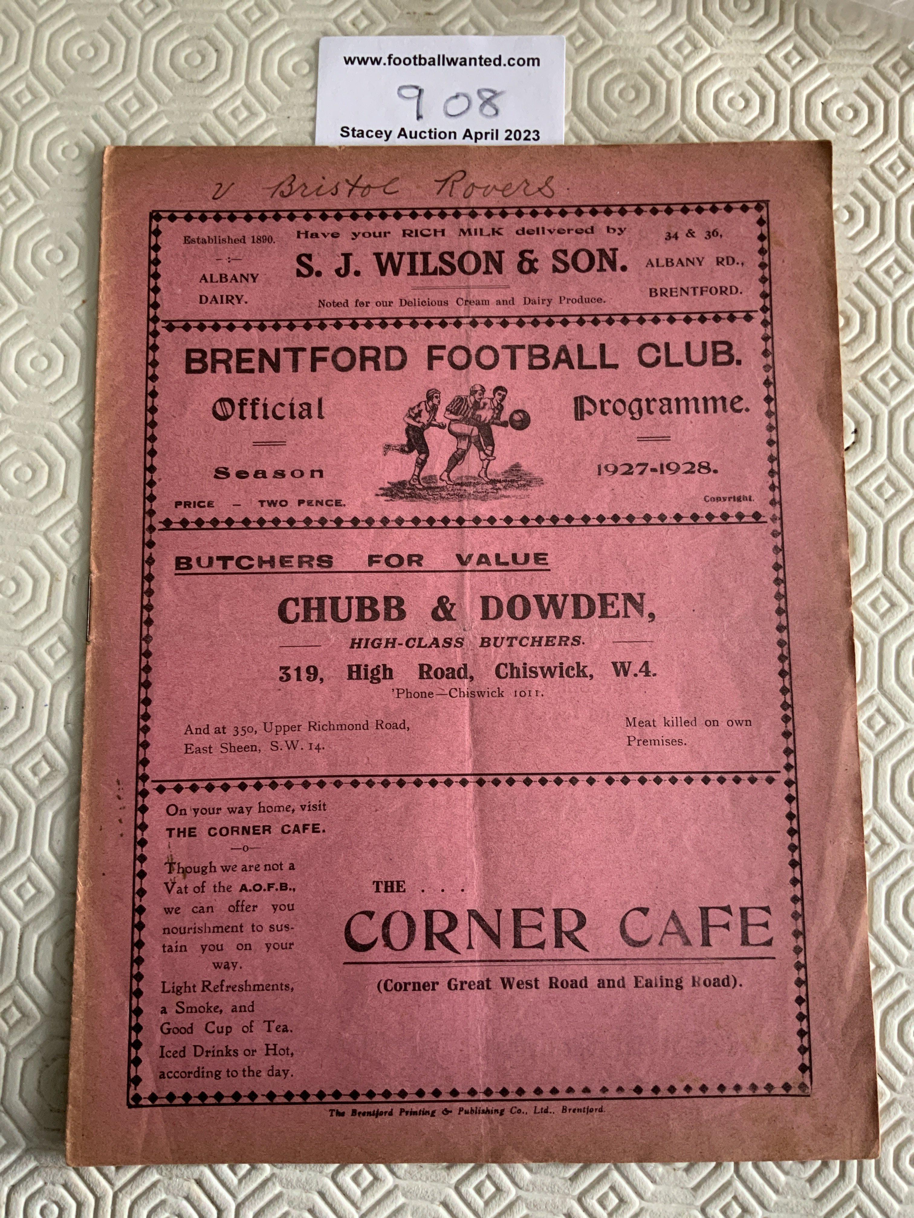 27/28 Brentford v Bristol Rovers Football Programme: Good condition League match with team changes. Bristol Rovers written to cover.