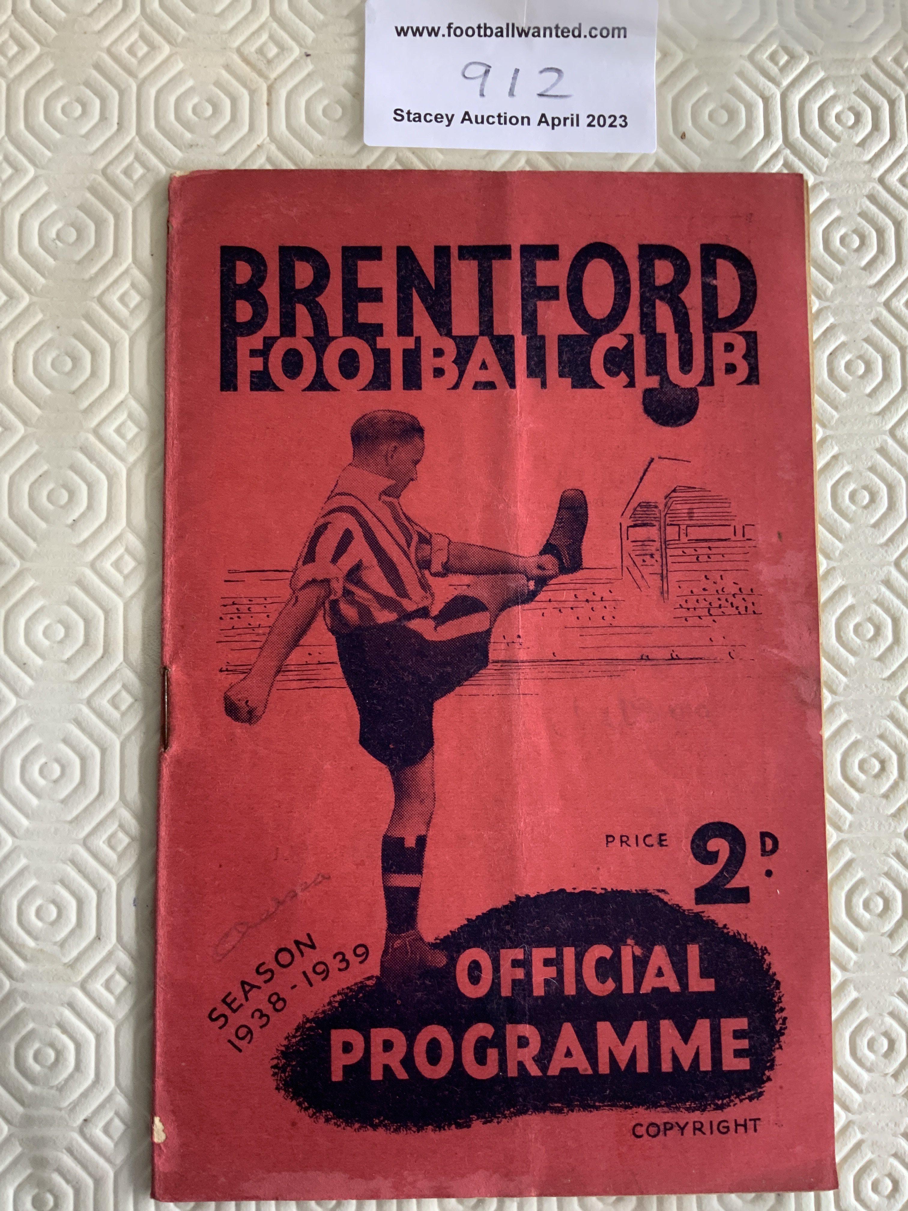 38/39 Brentford v Chelsea Football Programme: Fair condition League match with no team changes. Back page has tiny paper loss to border.