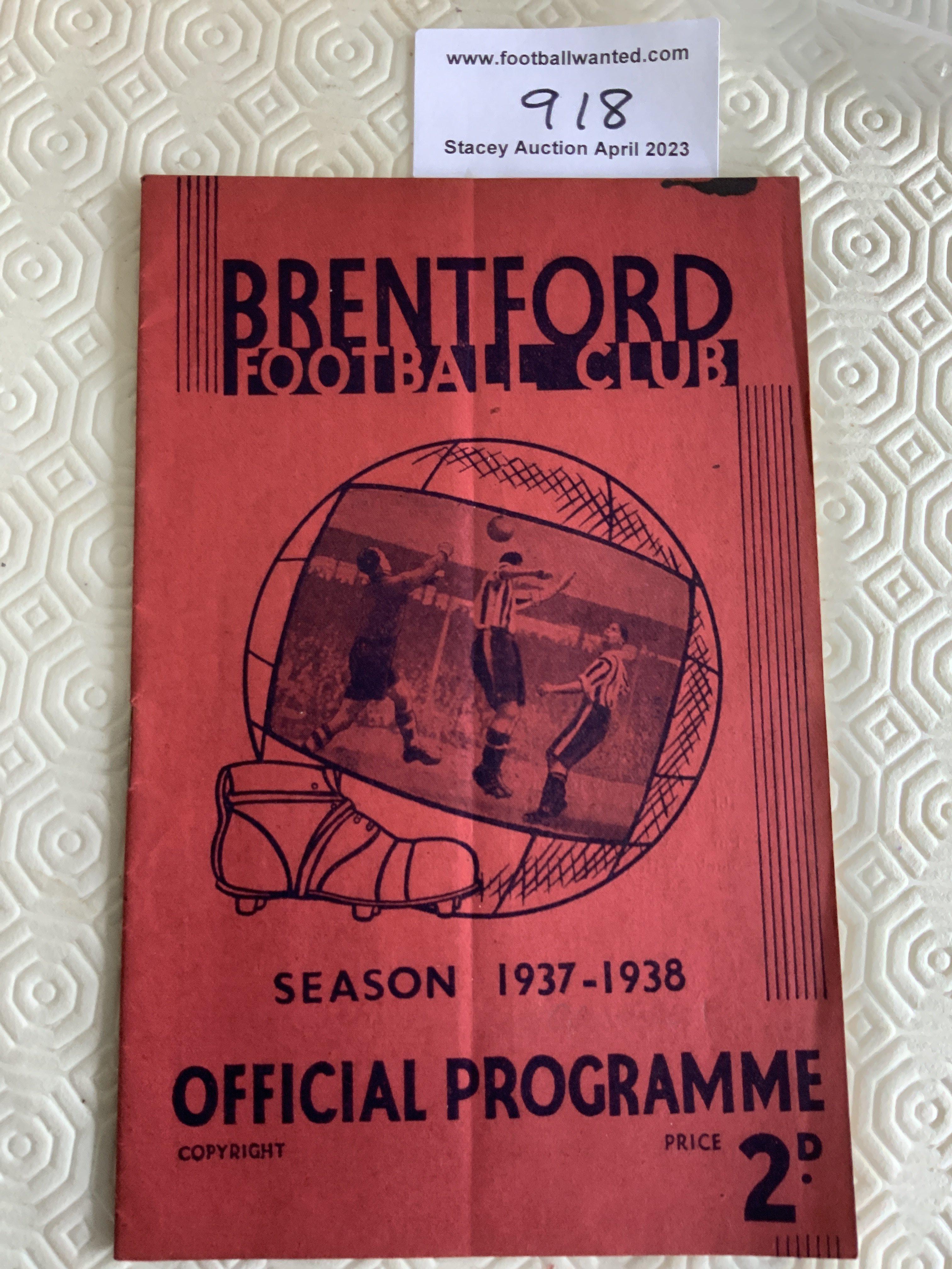 37/38 Brentford v Grimsby Football Programme: Good condition league match with no team changes. Light fold and tiniest mark.