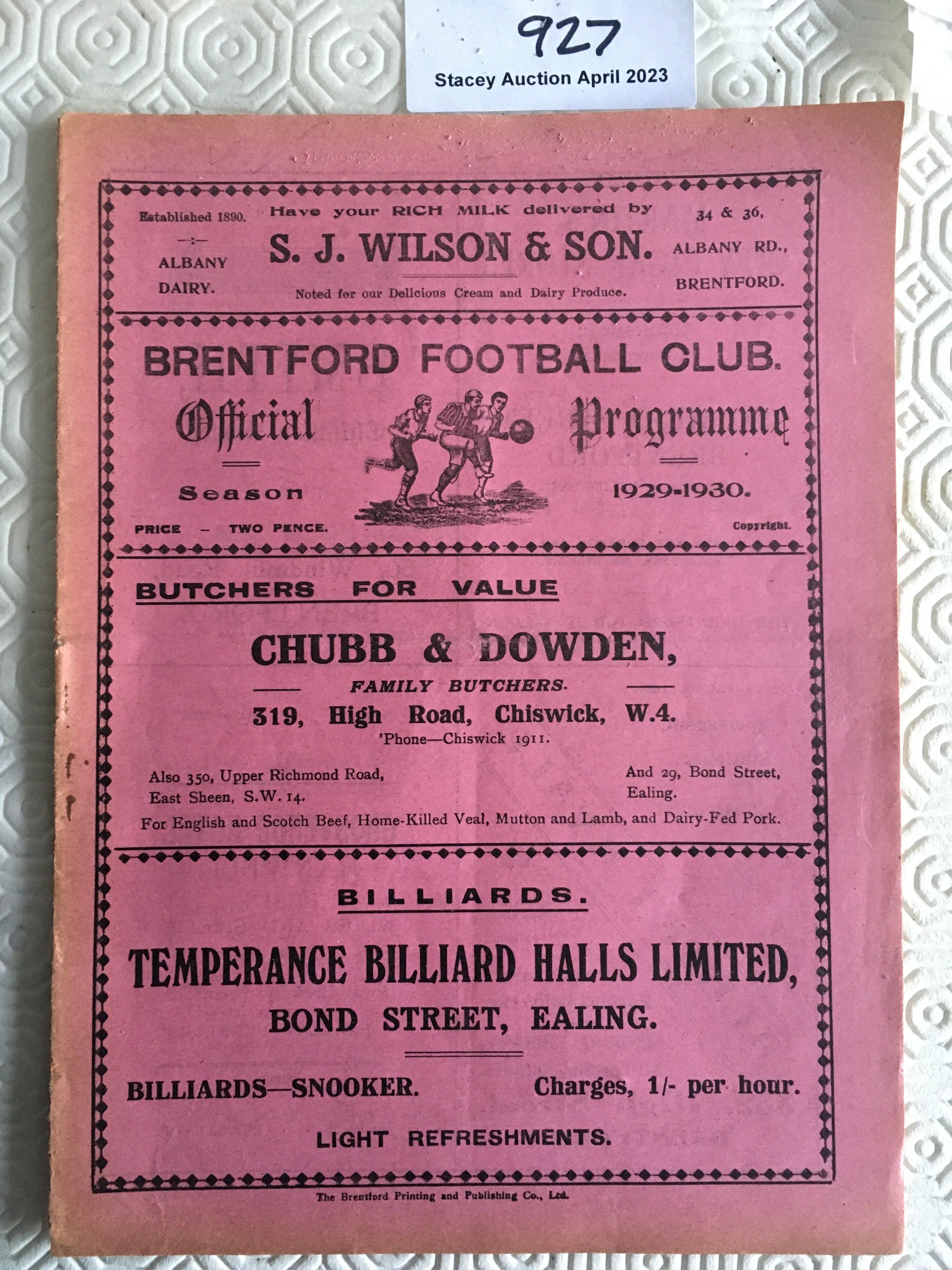 29/30 Brentford v Southend United Football Programme: Good condition league match with no team changes.