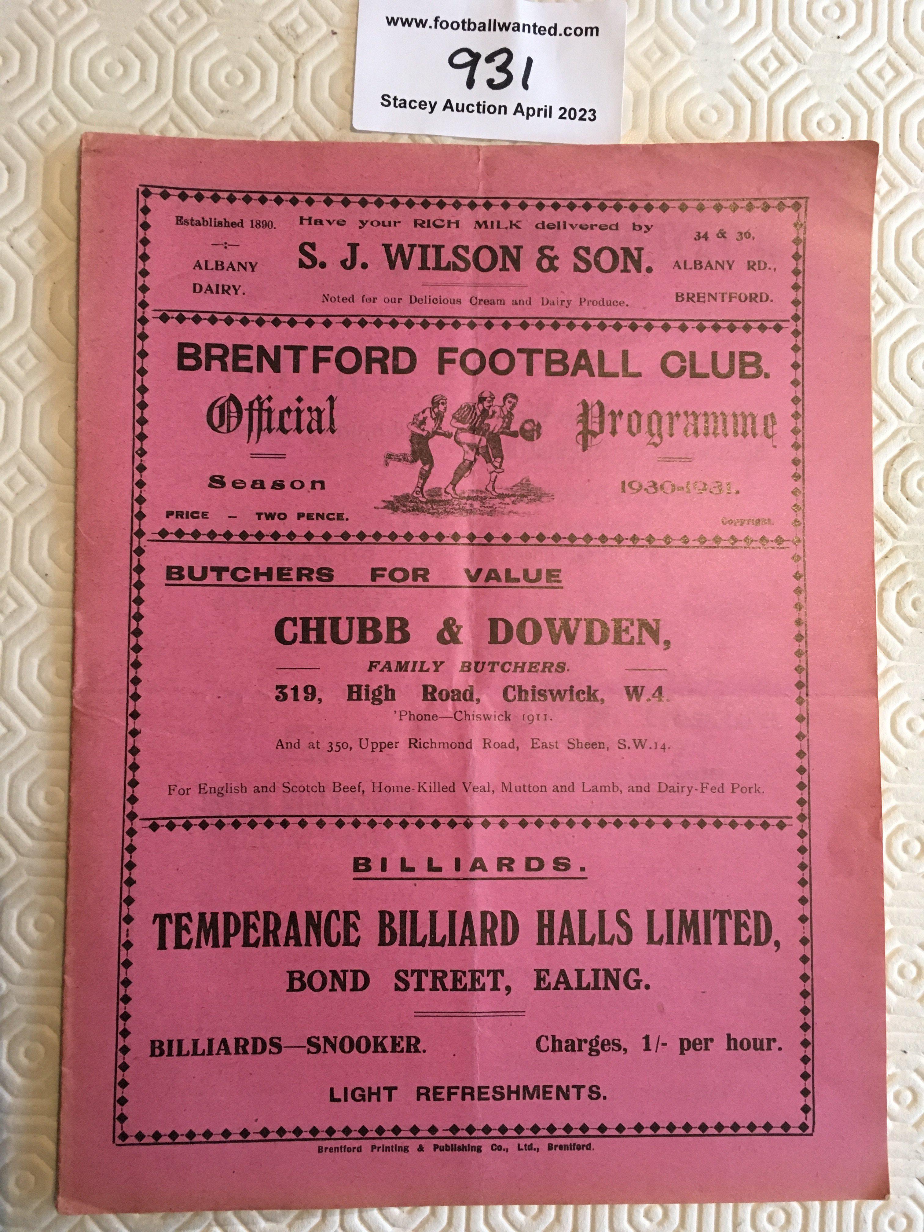 30/31 Brentford v Notts County Football Programme: Very good condition league match with no team changes.