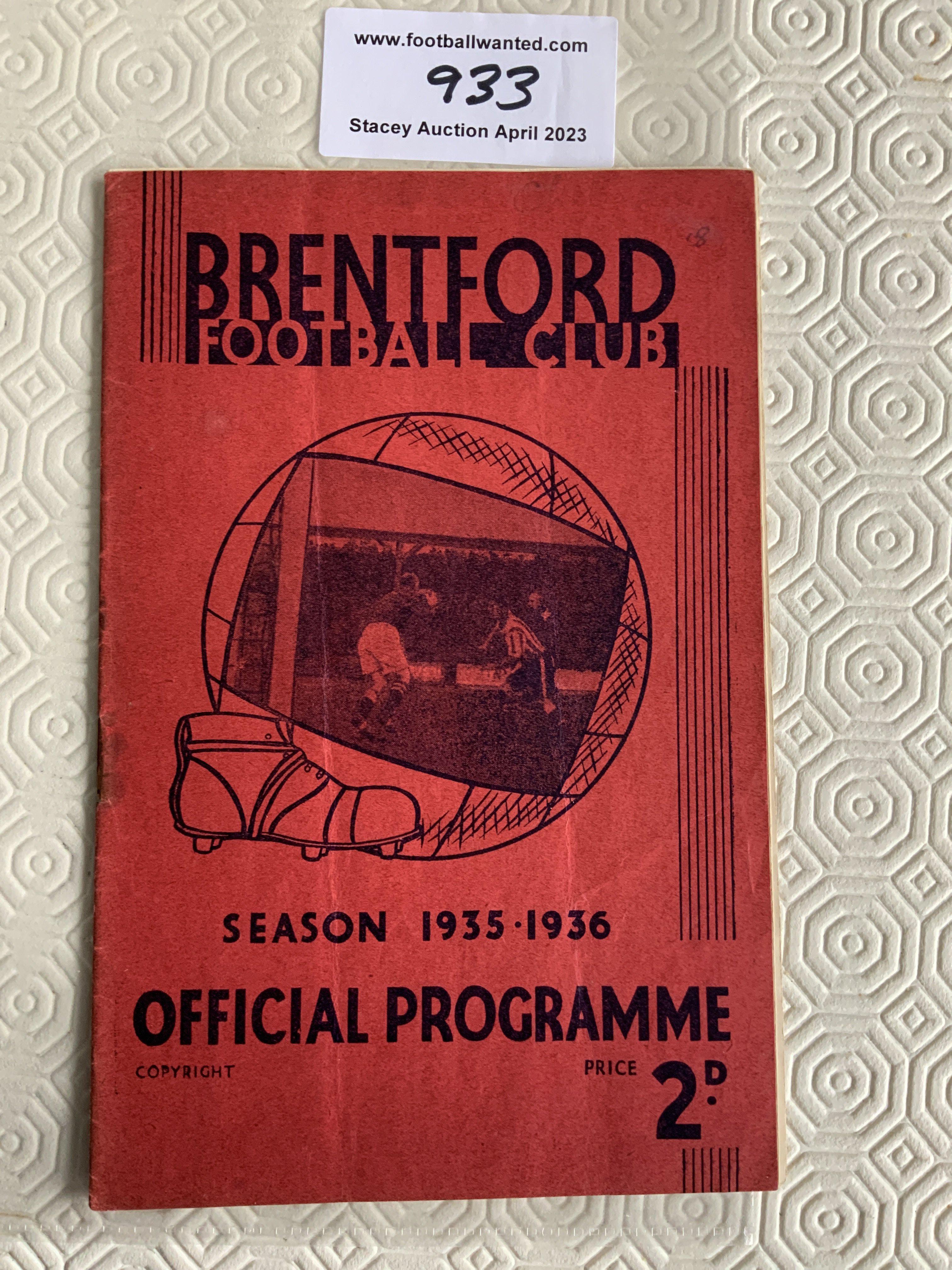 35/36 Brentford v Chelsea Football Programme: Good condition with no team changes although rusty staple failing to hold.