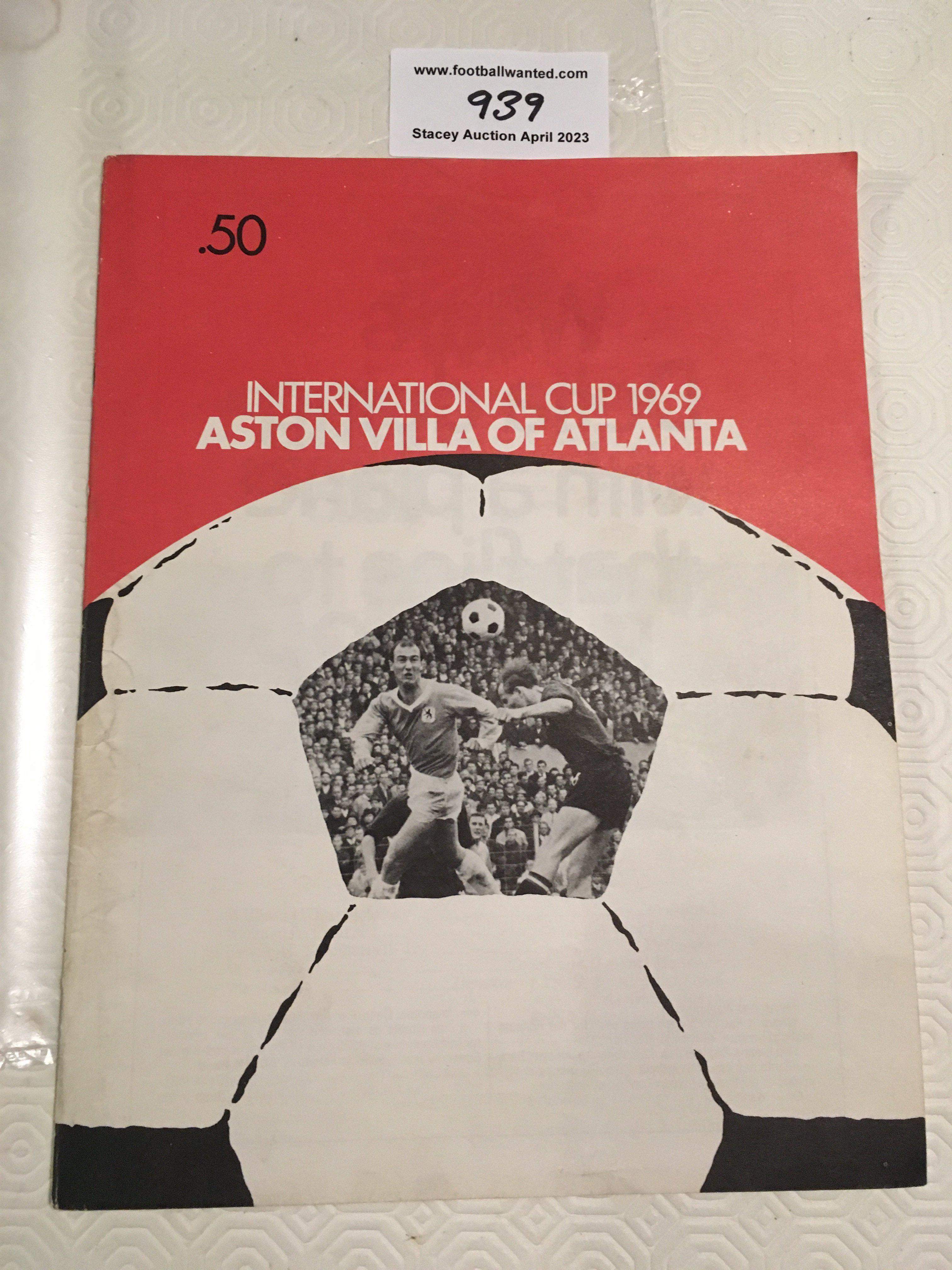 1969 Aston Villa v West Ham USA Tour Football Programme: Excellent condition 16 page programme with no folds or writing. Brochure promoting Aston Villa of Atlanta with middle team page having squads for both Villa and West Ham. Interesting picture inside of Phil Woosnam, coach of the year.