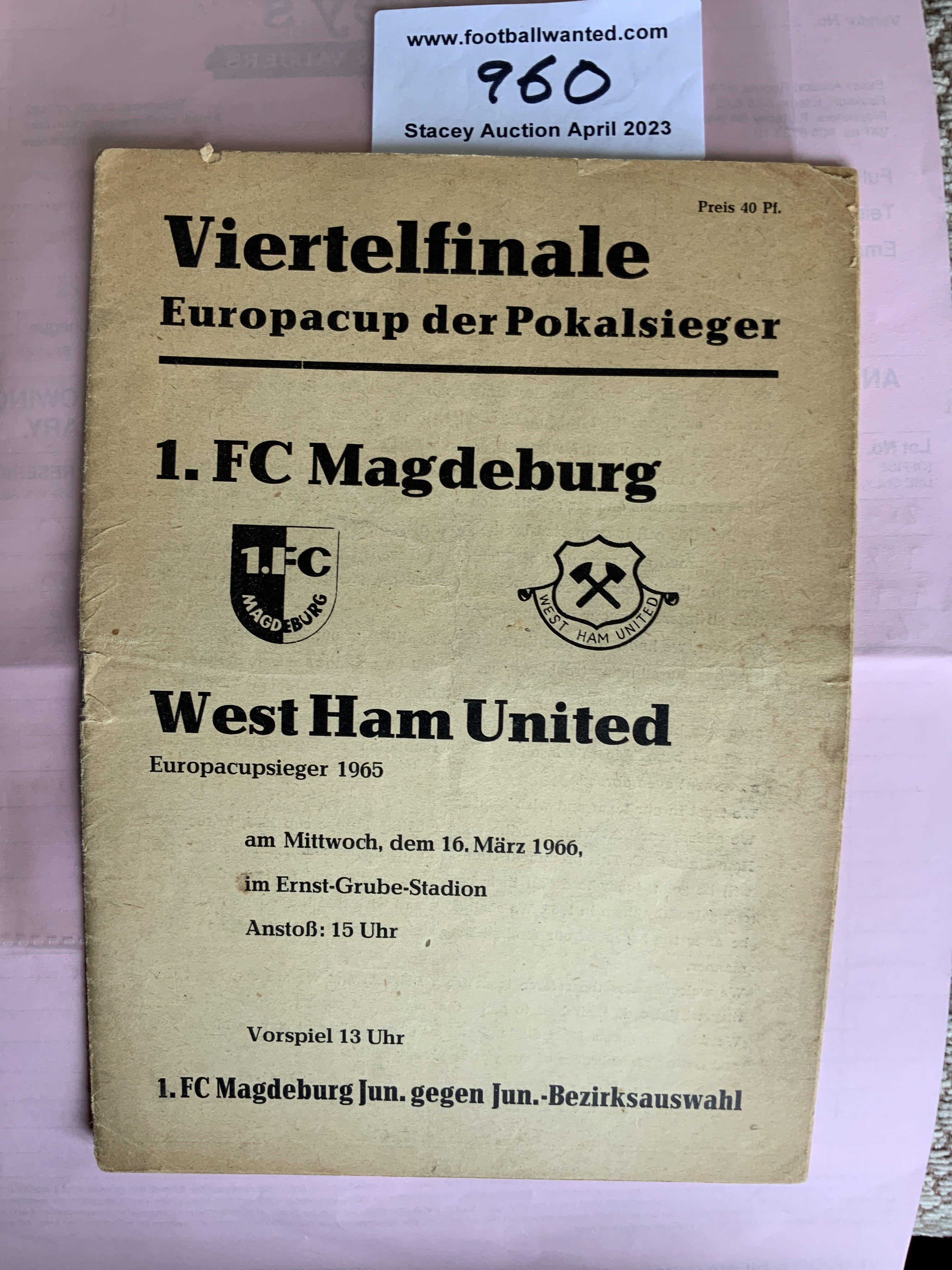 65/66 Magdeburg v West Ham Football Programme: ECWC cup programme in good condition with no team changes.
