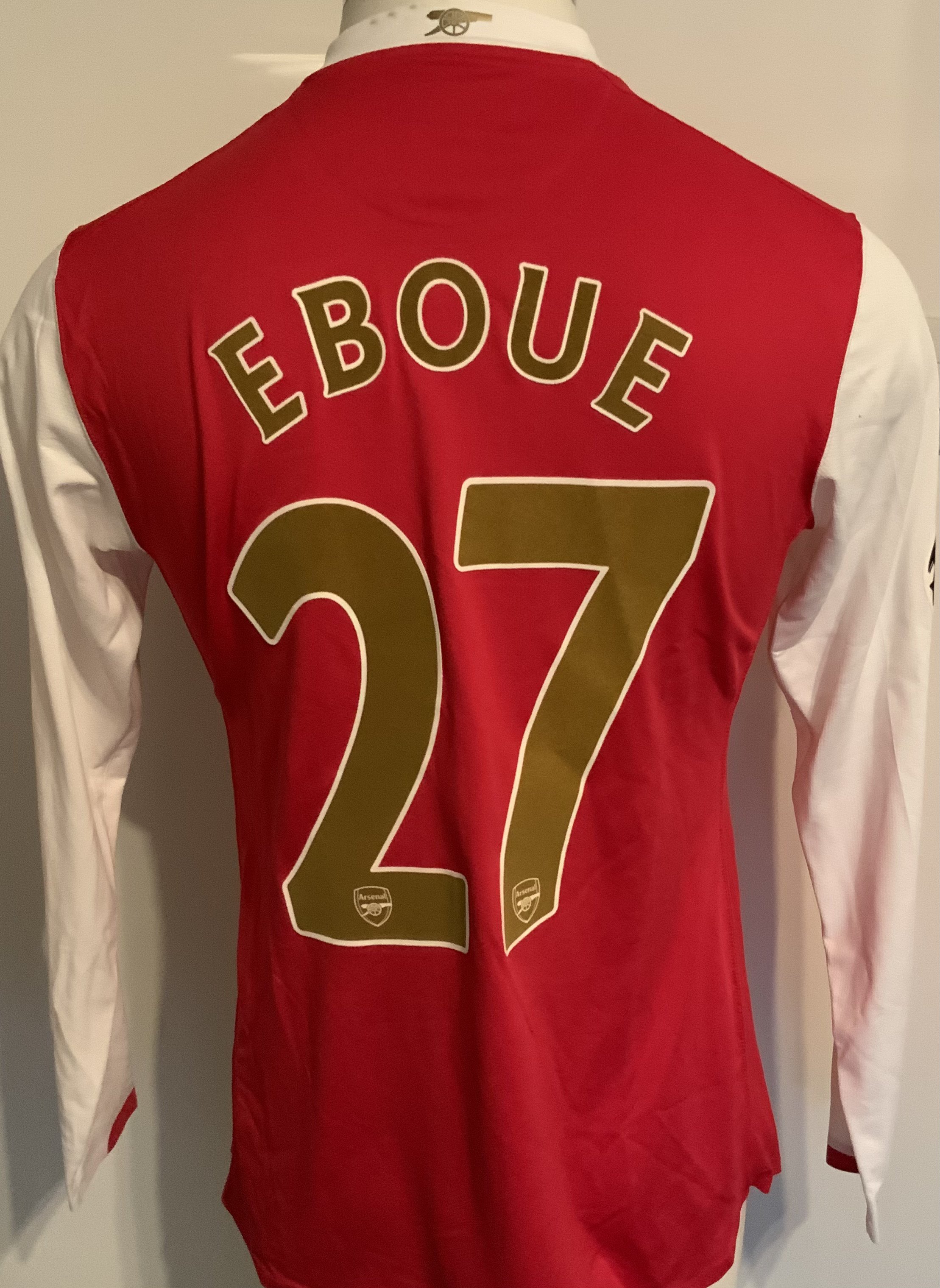 Arsenal 2007 - 2008 Match Worn Football Shirt: Red long sleeve with Champions League badging to arms. Number 27 Eboue to rear.