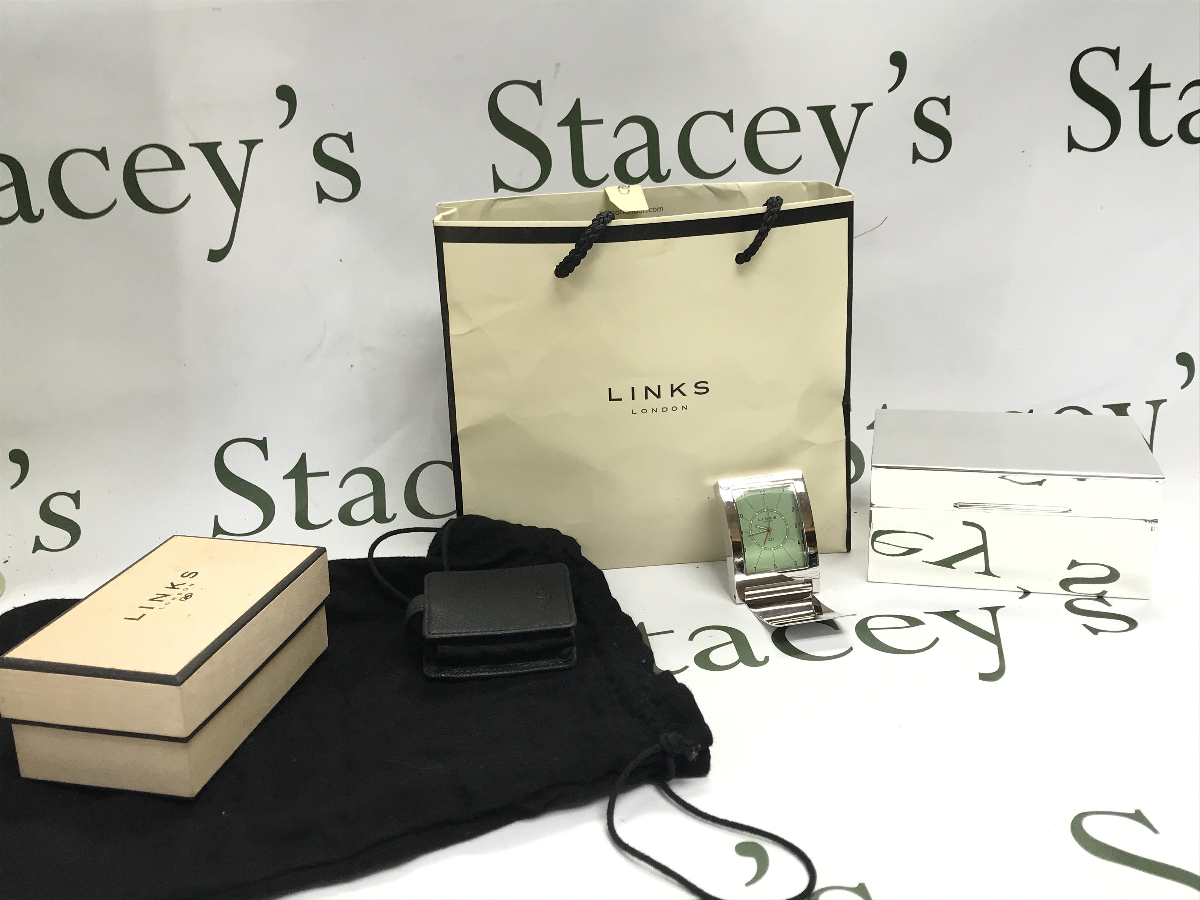 A Links of London jewellery box and travel clock. Postage category B