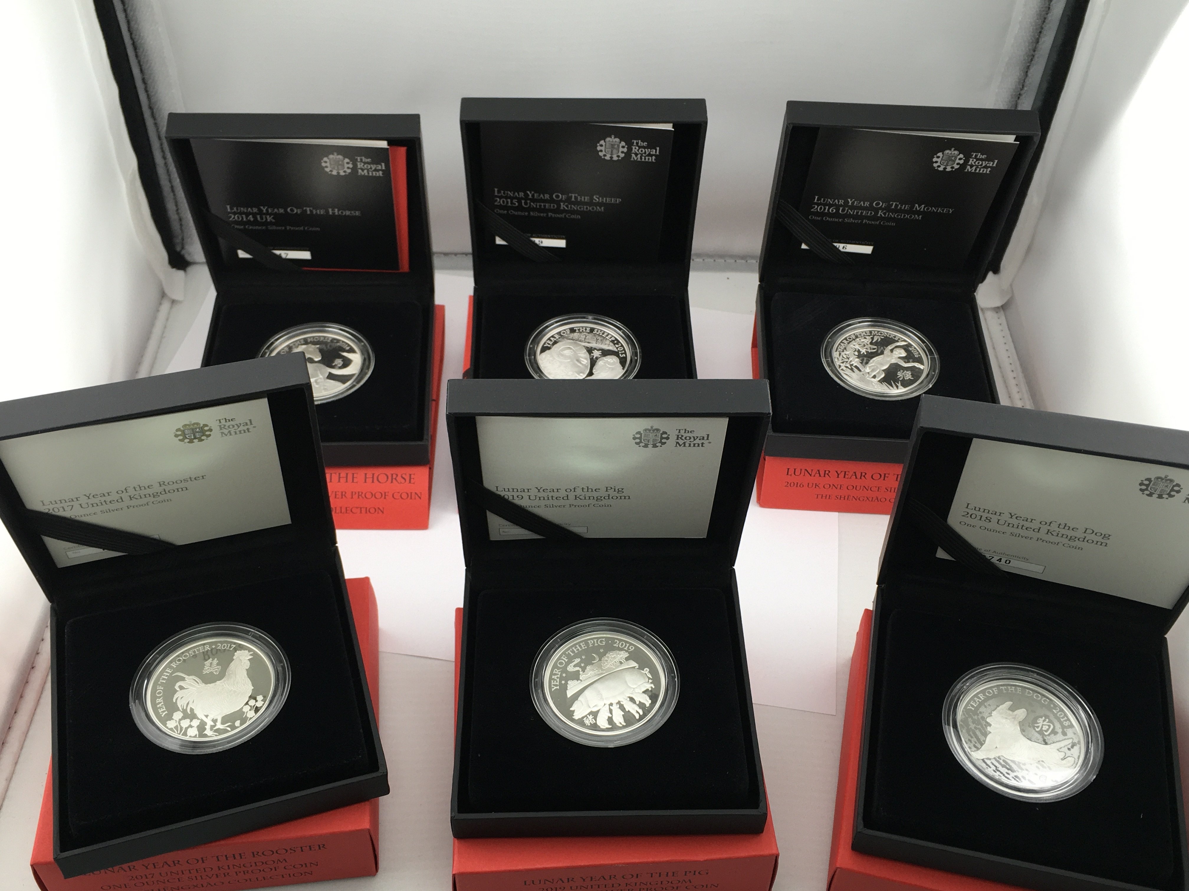 6 1oz silver proof coins from the Shengxiao collection. Postage B
