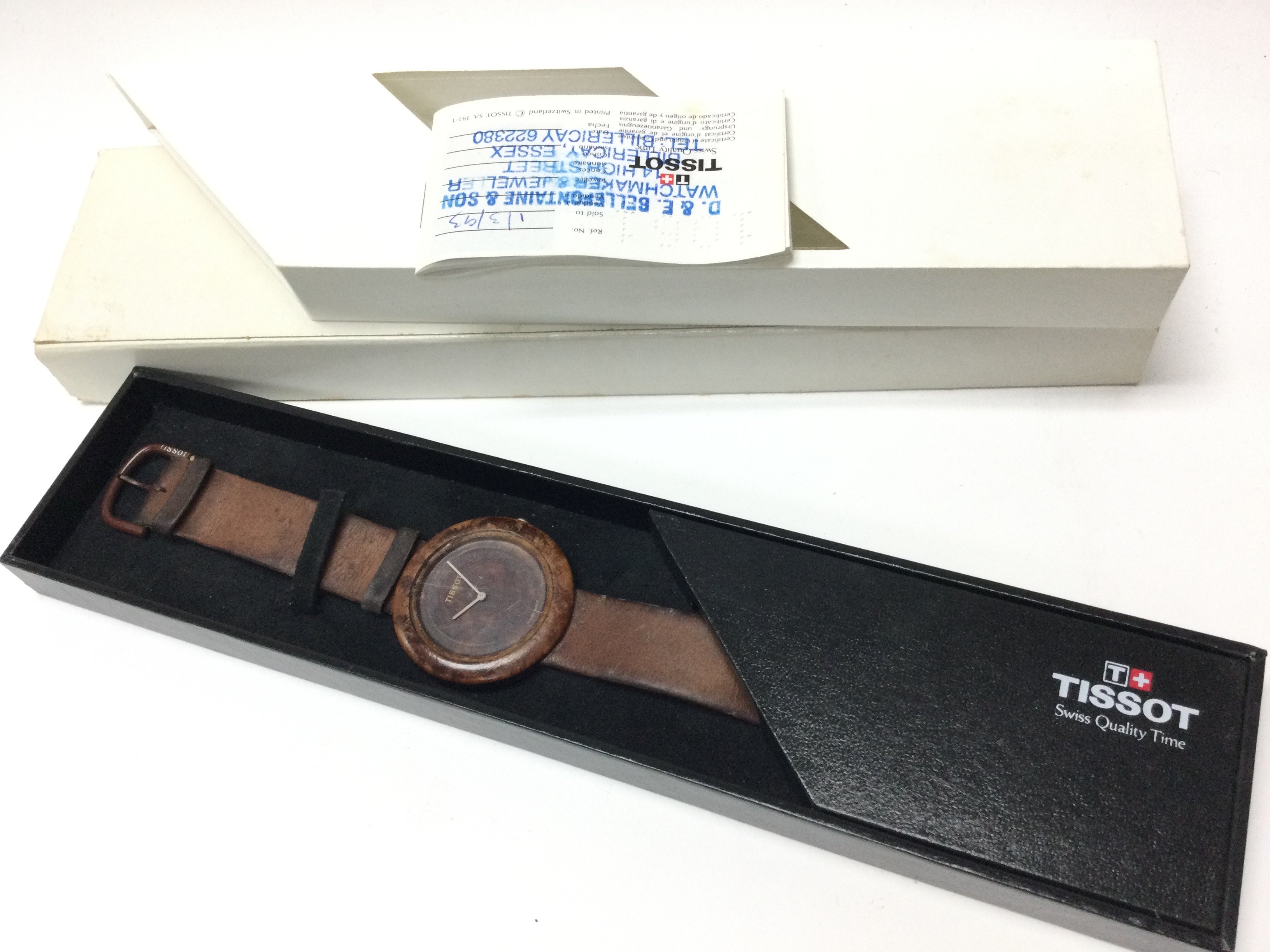 A boxed Tissot Wood Watch, brought in 1993. Postage category B