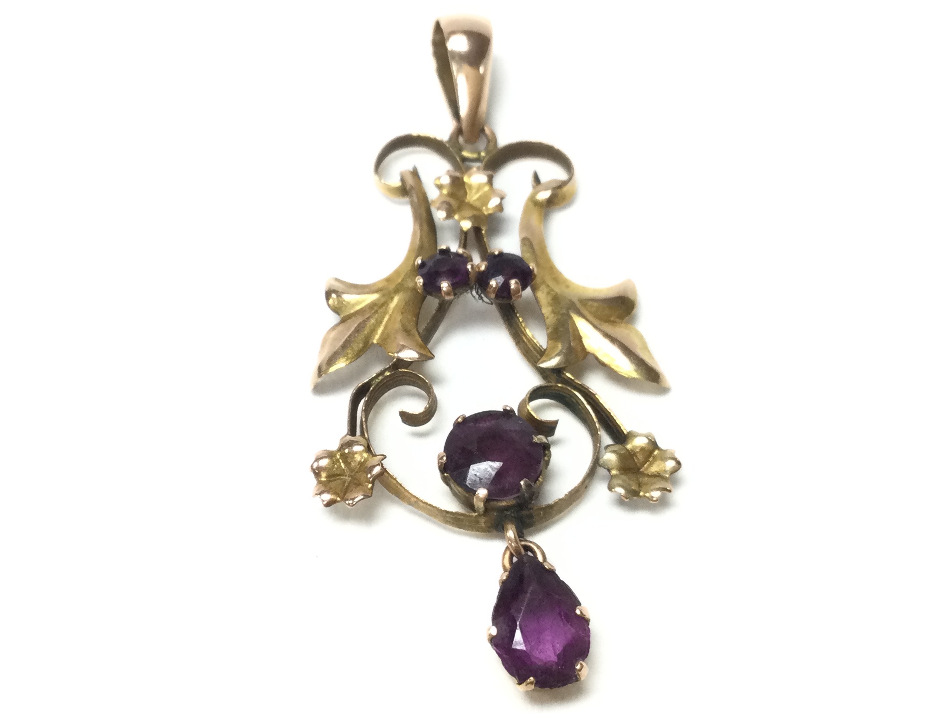 An antique 9ct stone set pendant, 1.2g. Postage category A