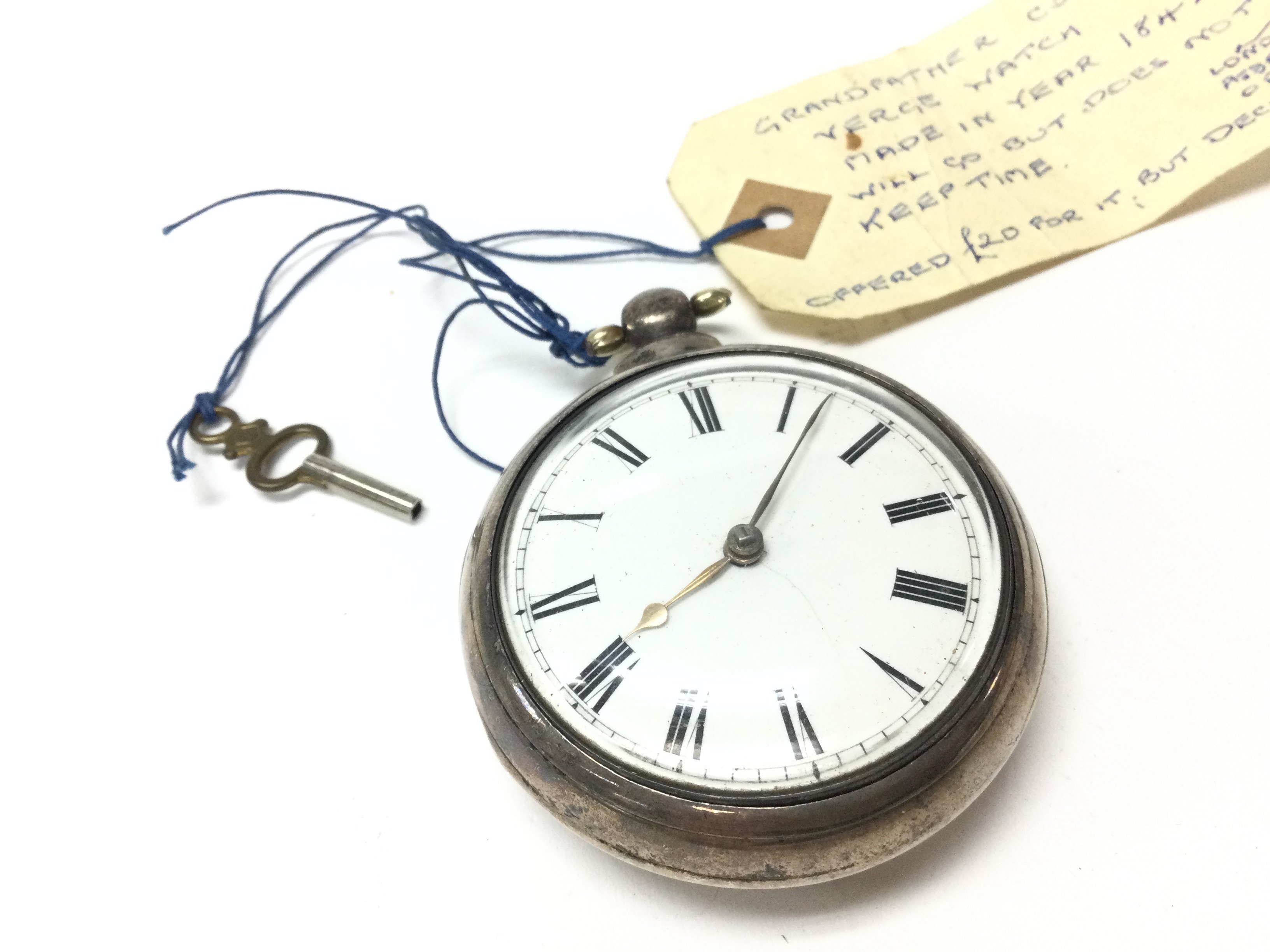 A silver hallmarked verge pocket watch, this lot cannot be posted