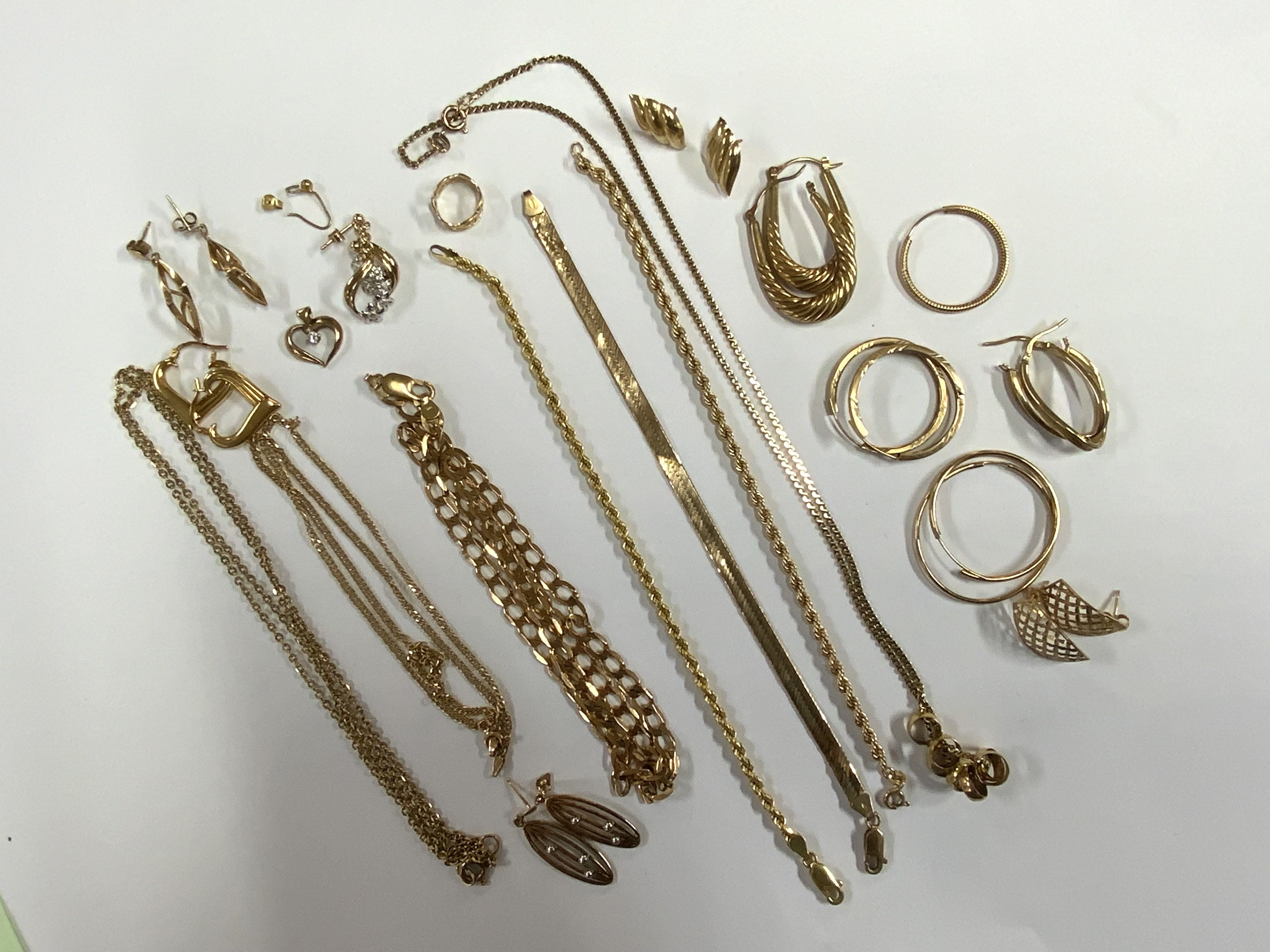 A mixed collection of gold chains, bracelets and earrings, total weight 59g (A)