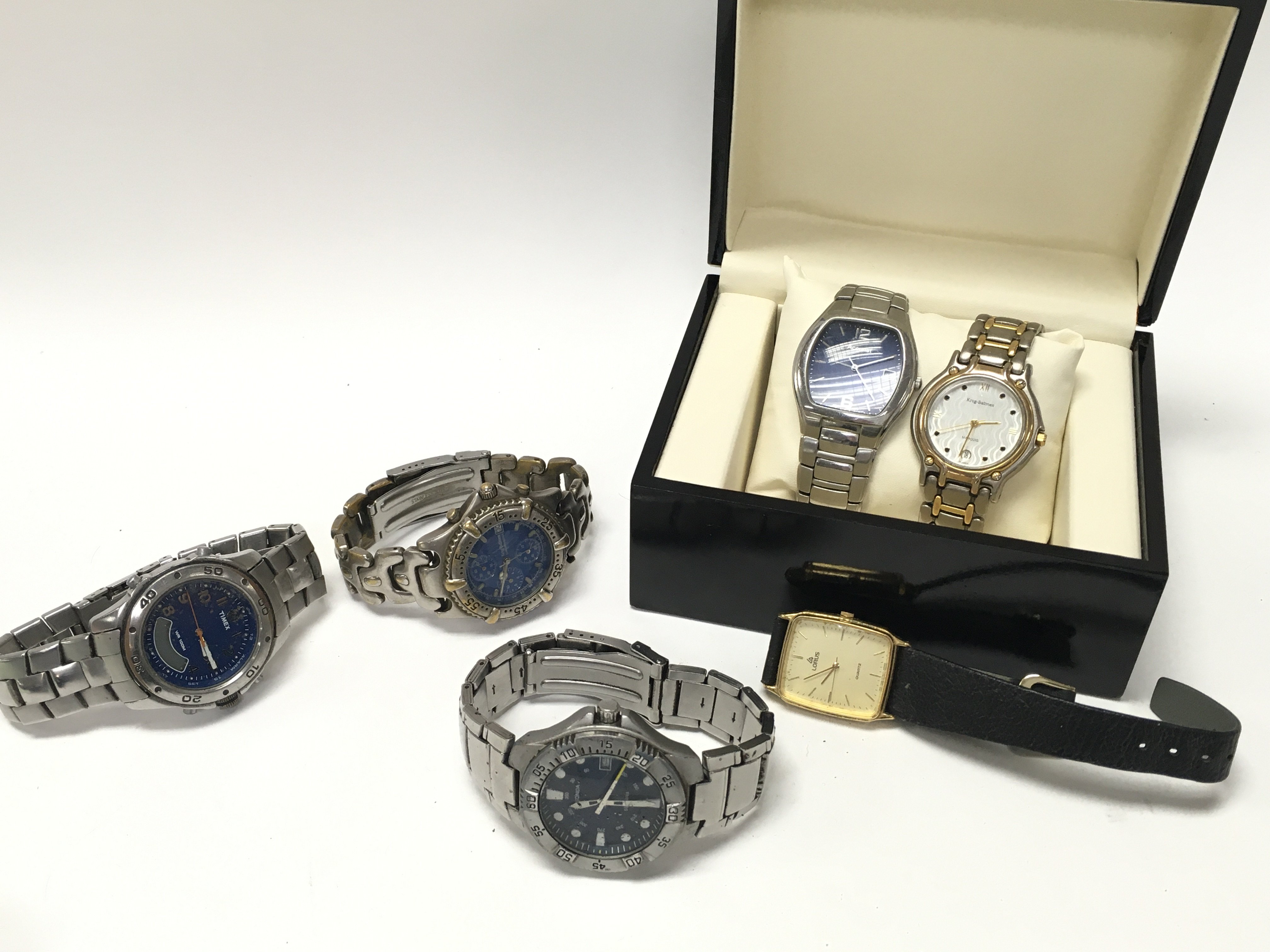 A Collection of mens watches including Timex, Accurist, Krug Baiimen, Accurist etc. postage category B