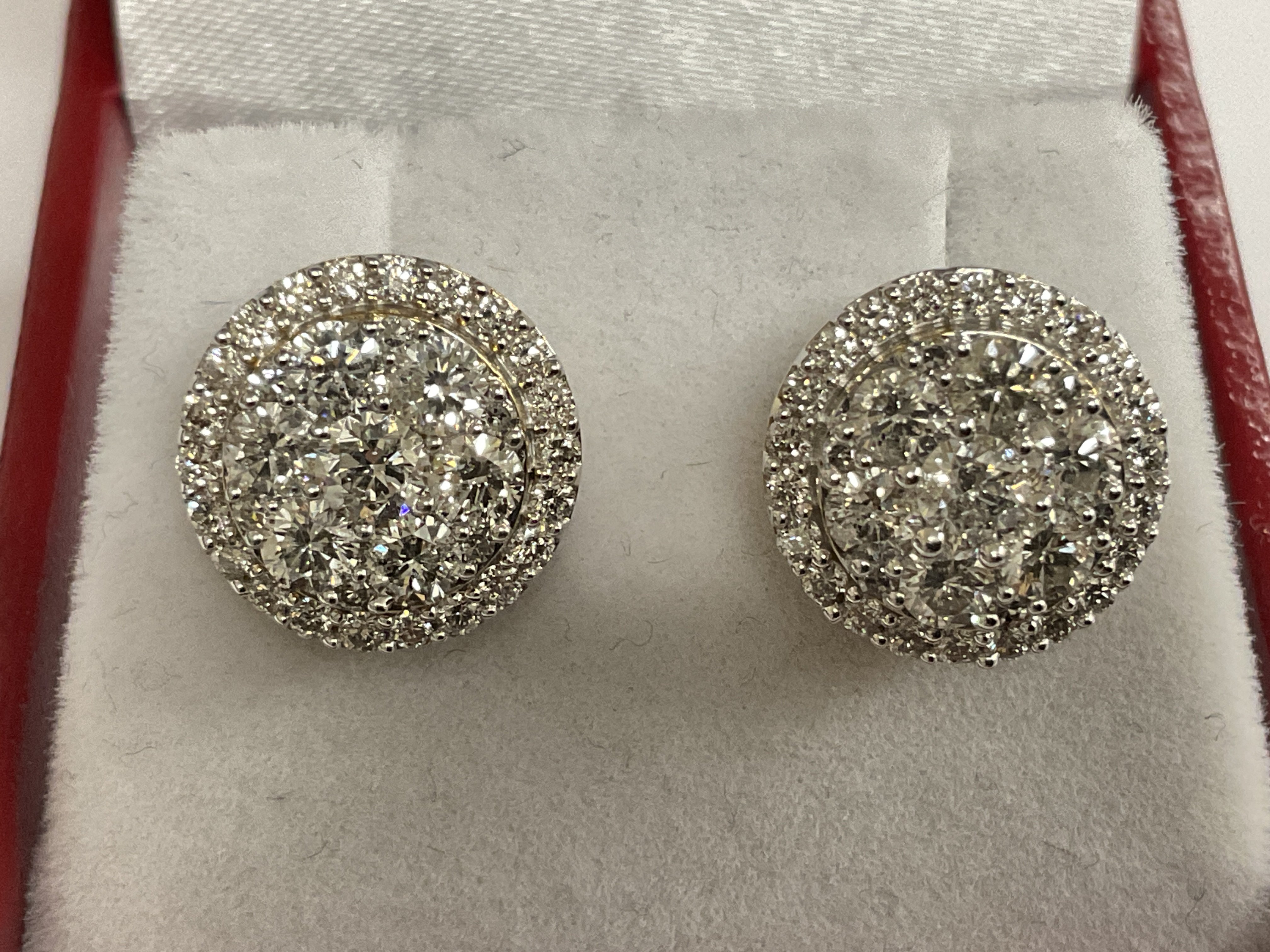 Pair of 18ct yellow gold RBC diamond cluster studs. Boxed. Diamonds 2.00ct. Postage category A.