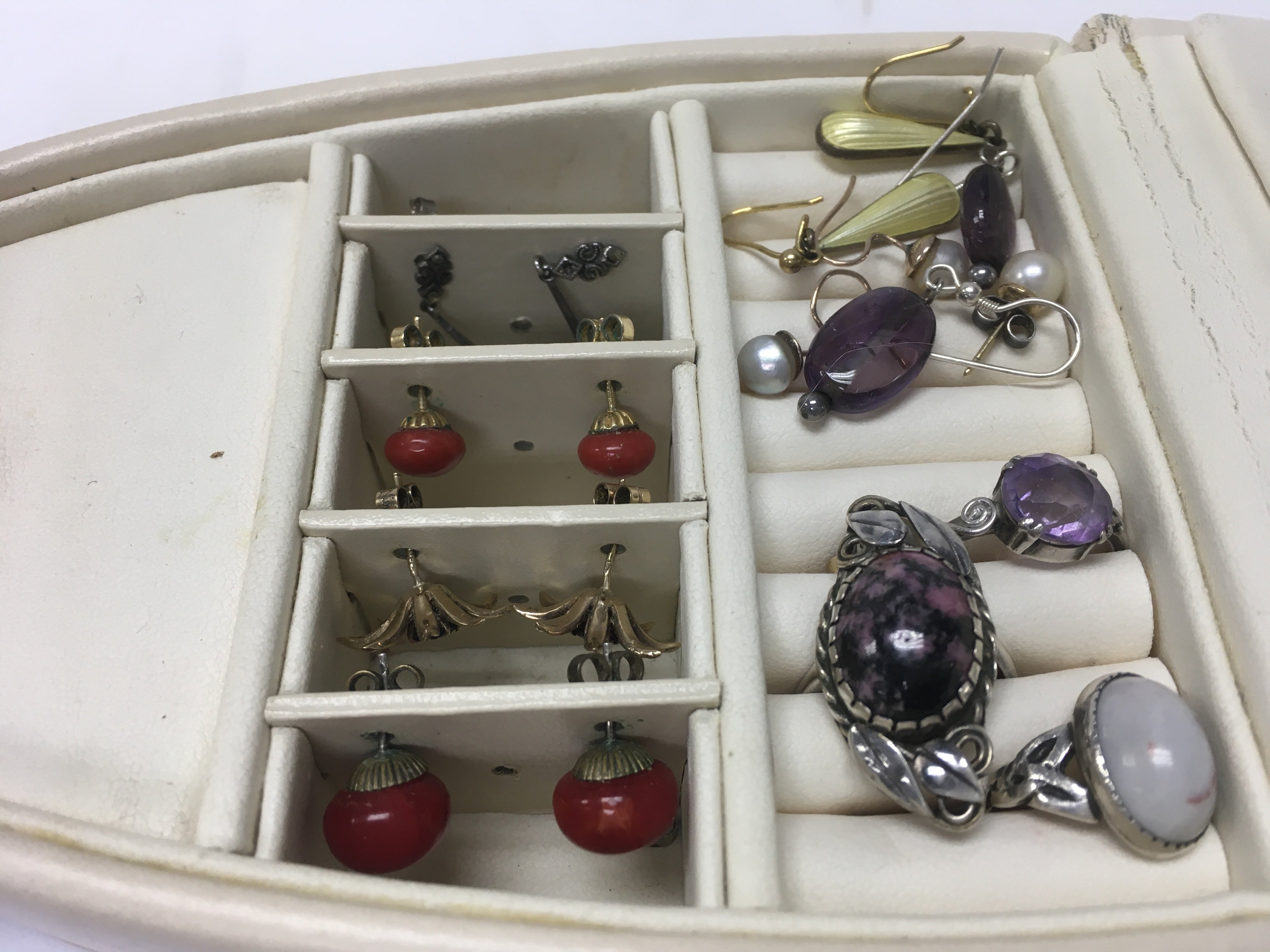 WITHDRAWN - A Collection of earrings including some 9ct gold examples, silver ring. Postage category B